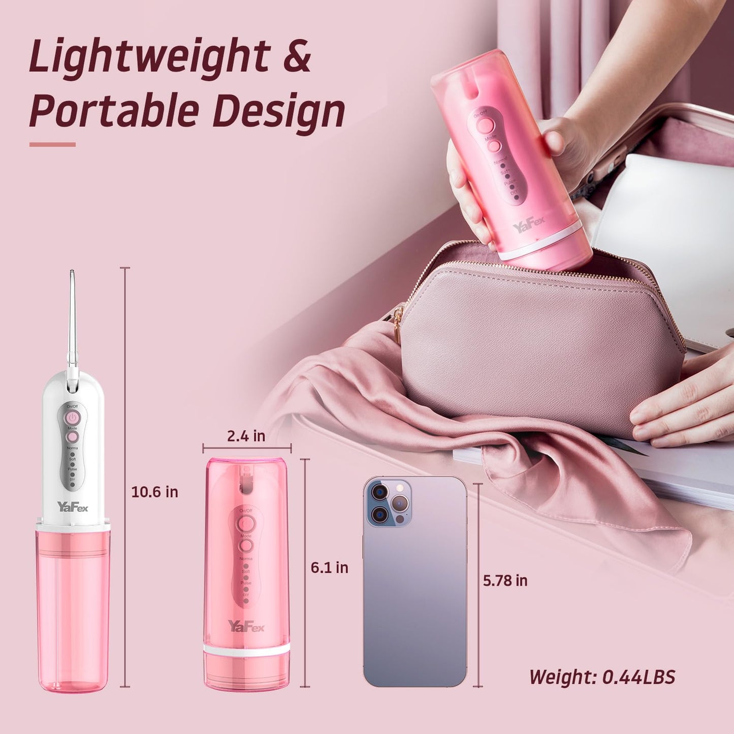 Water Dental Flosser Cordless For Teeth: Portable Oral Irrigator Rechargeable Collapsible Travel Teeth Cleaner With Case, 4 Mode
