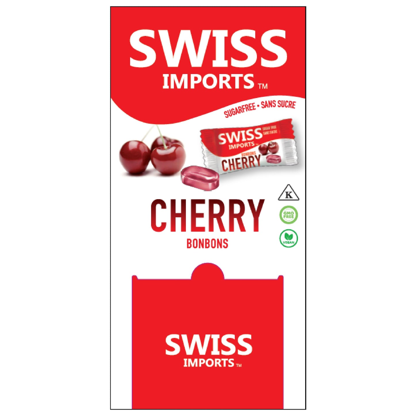 Swiss Imports Sugar Free Bonbons Hard Candy Drops, Cherry, 17.6 oz/ 500g Bocca Box with 200 Individually Wrapped Pieces