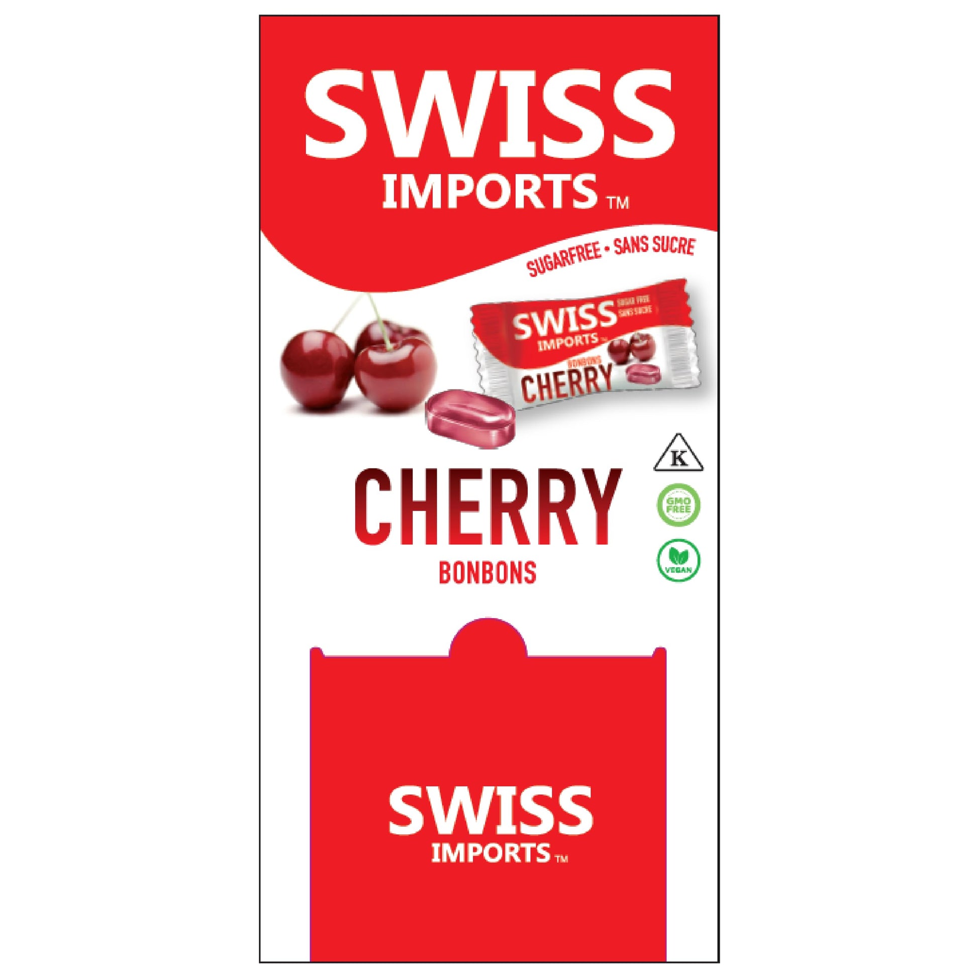Swiss Imports Sugar Free Bonbons Hard Candy Drops, Cherry, 17.6 oz/ 500g Bocca Box with 200 Individually Wrapped Pieces