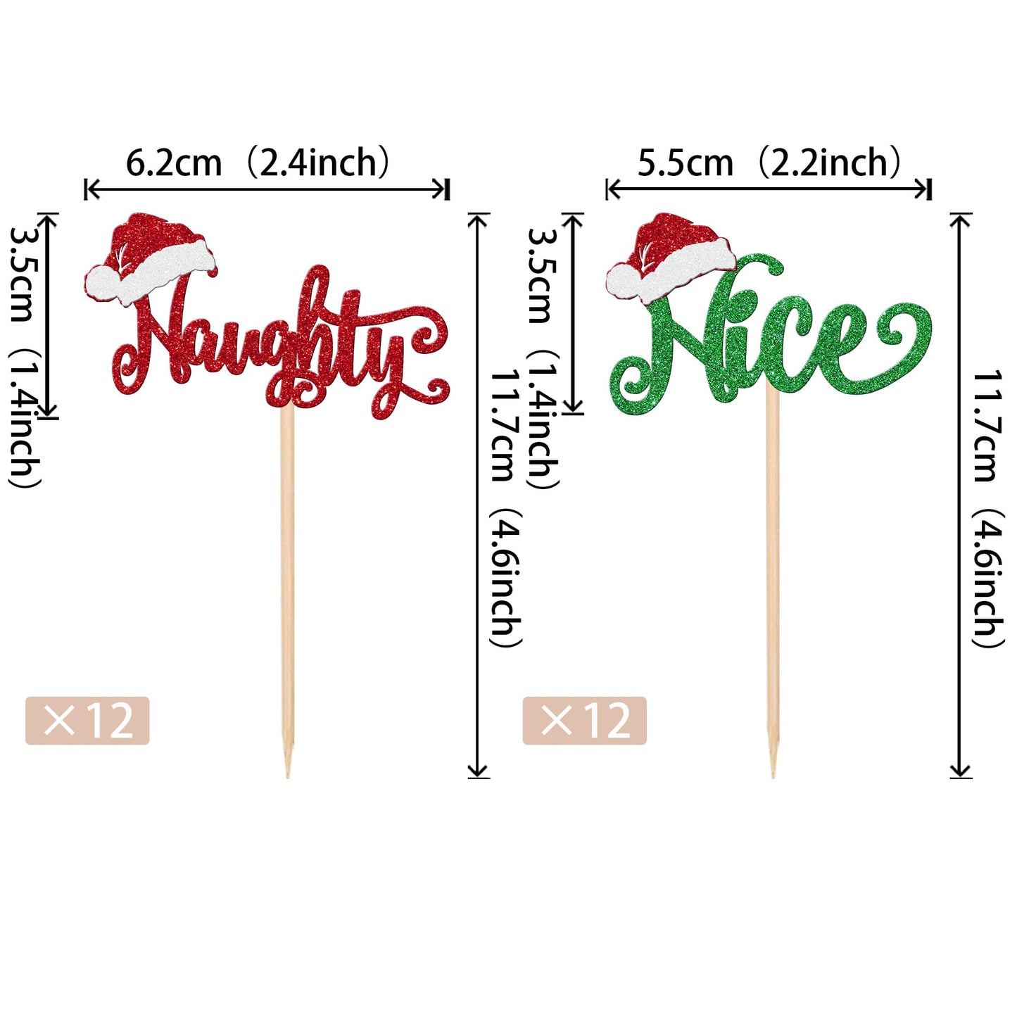 24 Pcs Naughty Or Nice Cupcake Toppers Glitter Santa Hat Merry Christmas Cupcake Picks Naughty Or Nice Cake Decorations For Merr