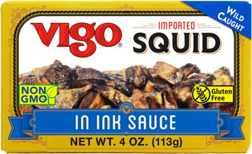 Vigo Top-Grade Imported Canned Seafood  Squid In Ink Sauce  Specialty Flavored  Perfect For Recipes And Dishes (Squid In Ink Sauce  4 Ounce (Pack Of 1))