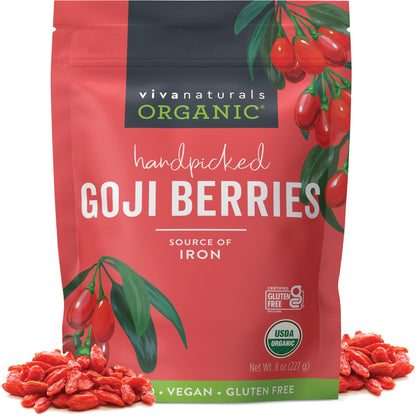 Organic Dried Goji Berries, 8 oz Non-GMO and Vegan Organic Berries, Dried Berries Perfect for Goji Berry Powder, Tea, Smoothies,