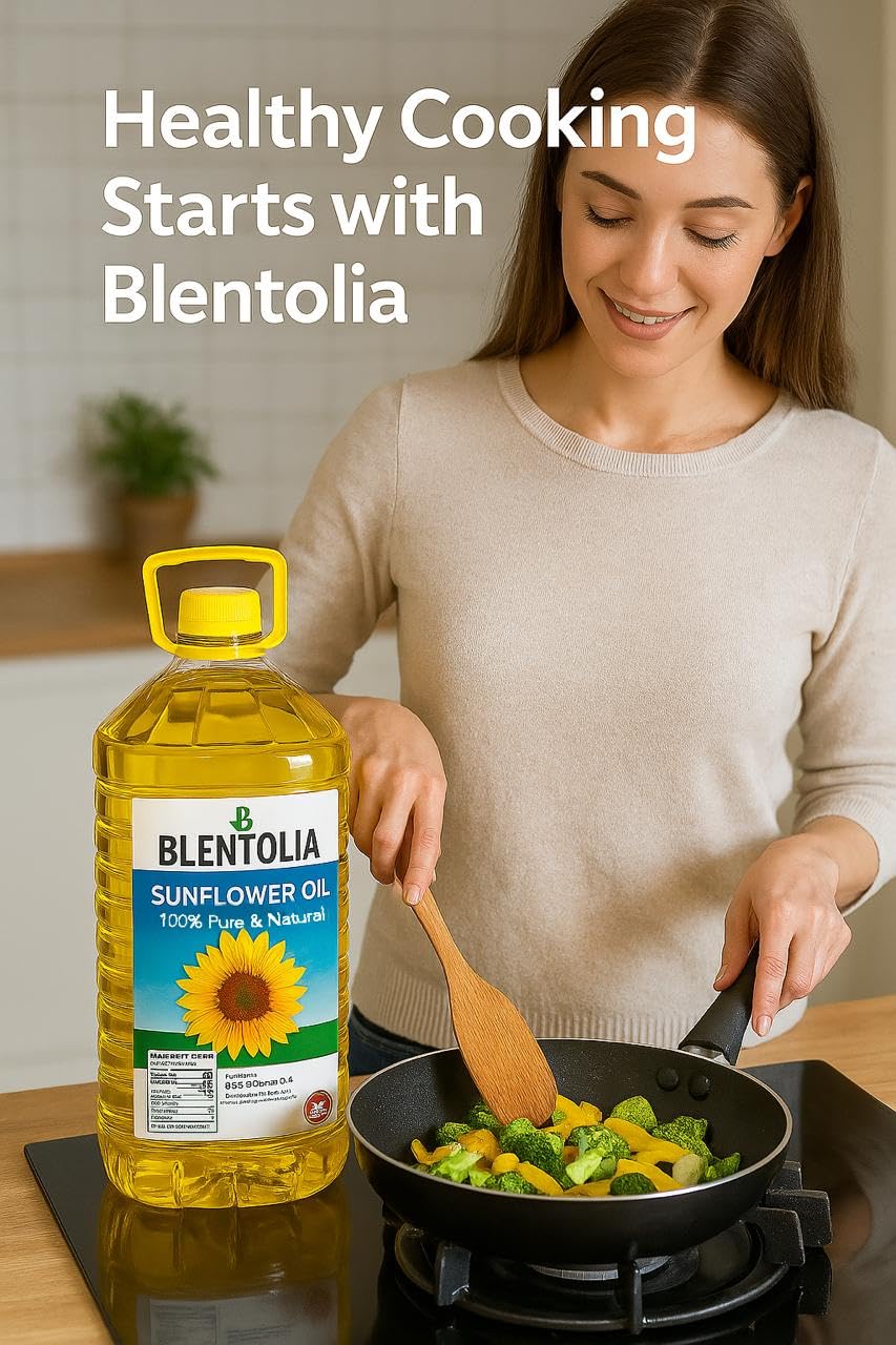 BLENTOLIA 100% Pure Sunflower Oil - Non-GMO, Light Taste, 4.5L, Ideal for Frying, Cooking & Baking