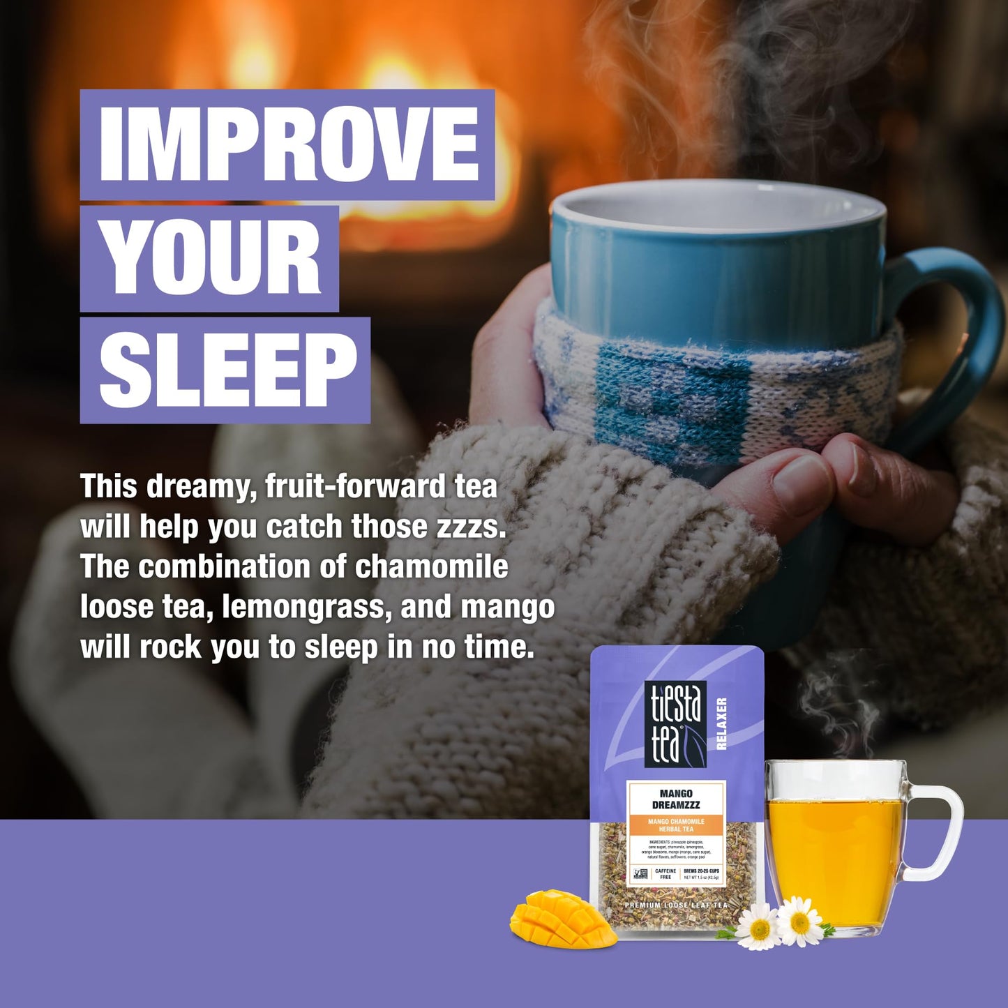 Tiesta Tea - Mango Dreamzzz, Loose Leaf Mango Chamomile Herbal Tea, Non-Caffeinated, Hot & Ice Tea, 1.5 Oz Pouch - 25 Cups, Natural Flavored, Calming, Herbal Tea Loose Leaf