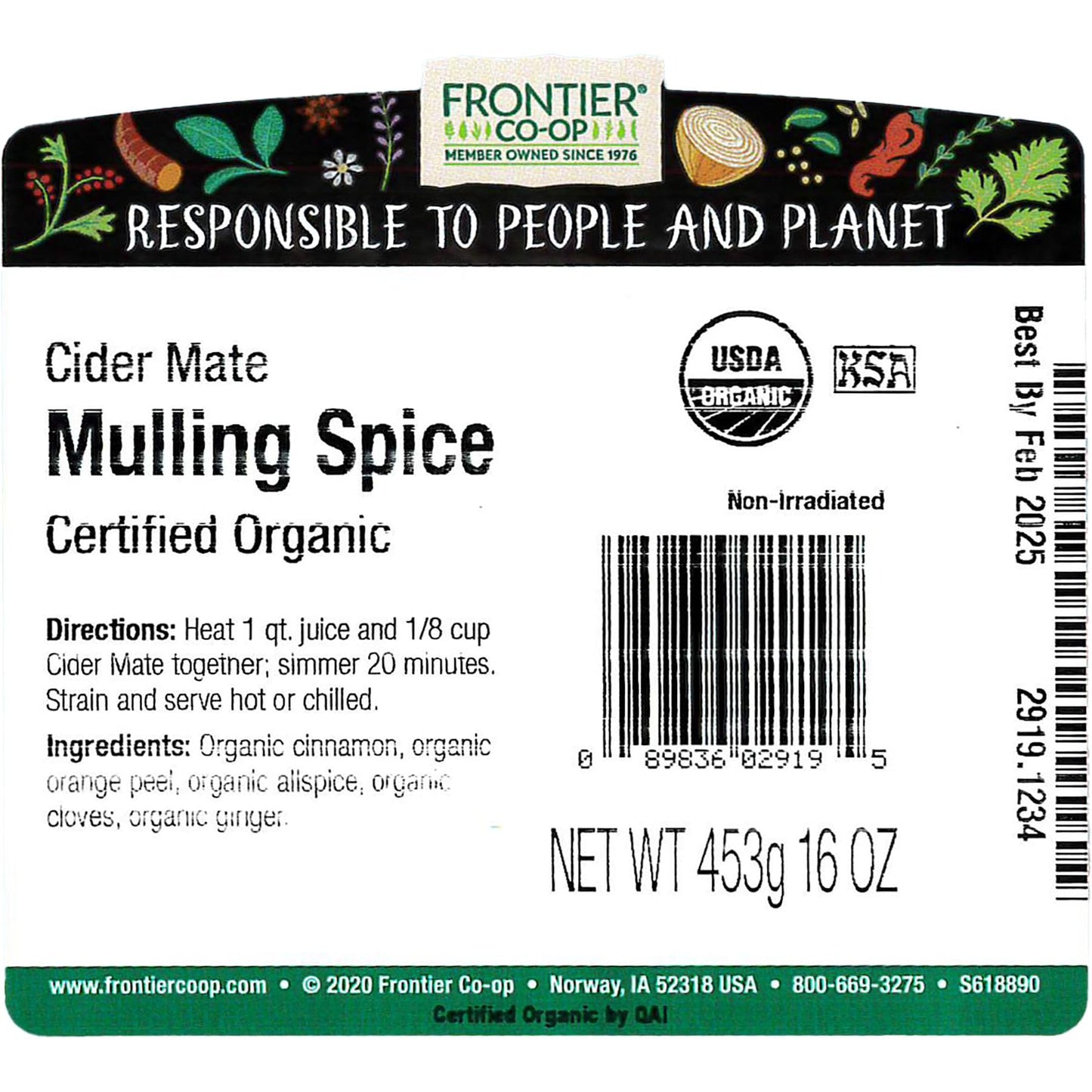 Frontier Co-Op Organic Cider Mate Mulling Spice 1Lb