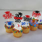 Gyufise Graduation Cupcake Toppers, 24Pcs Glitter Picks for Class of 2025, Red Paper Decorations