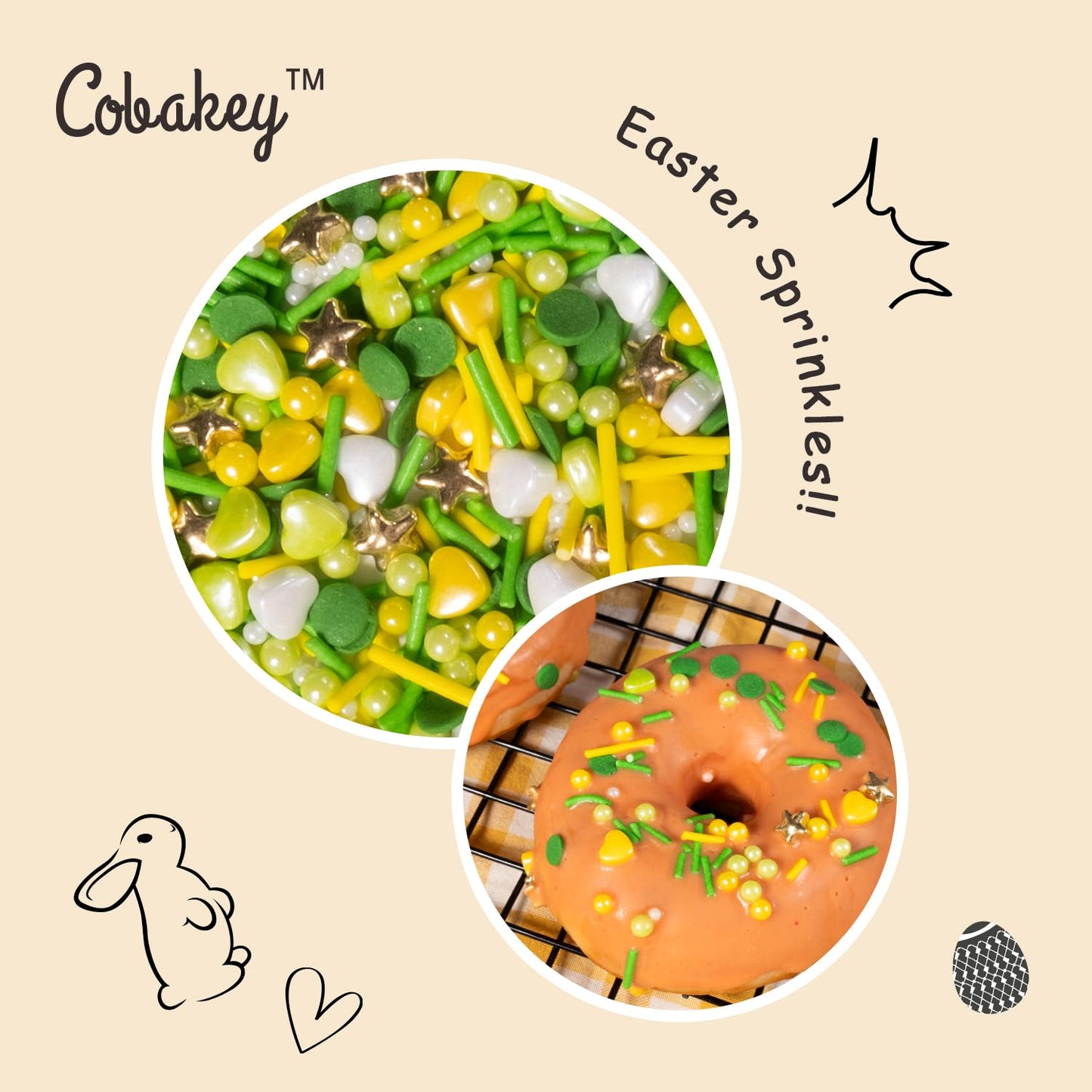 Cobakey Easter Sprinkles For Cookies 4.23 Ounce Spring Sprinkles For Baking Gold Star Edible Heart Perfect For Easter Cake Decor