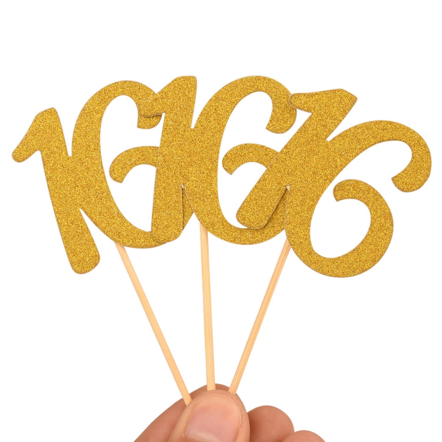 Donoter 50Pcs 16Th Cupcake Toppers Gold Glitter Number 16 Cake Picks For Birthday Anniversary Party Decoration