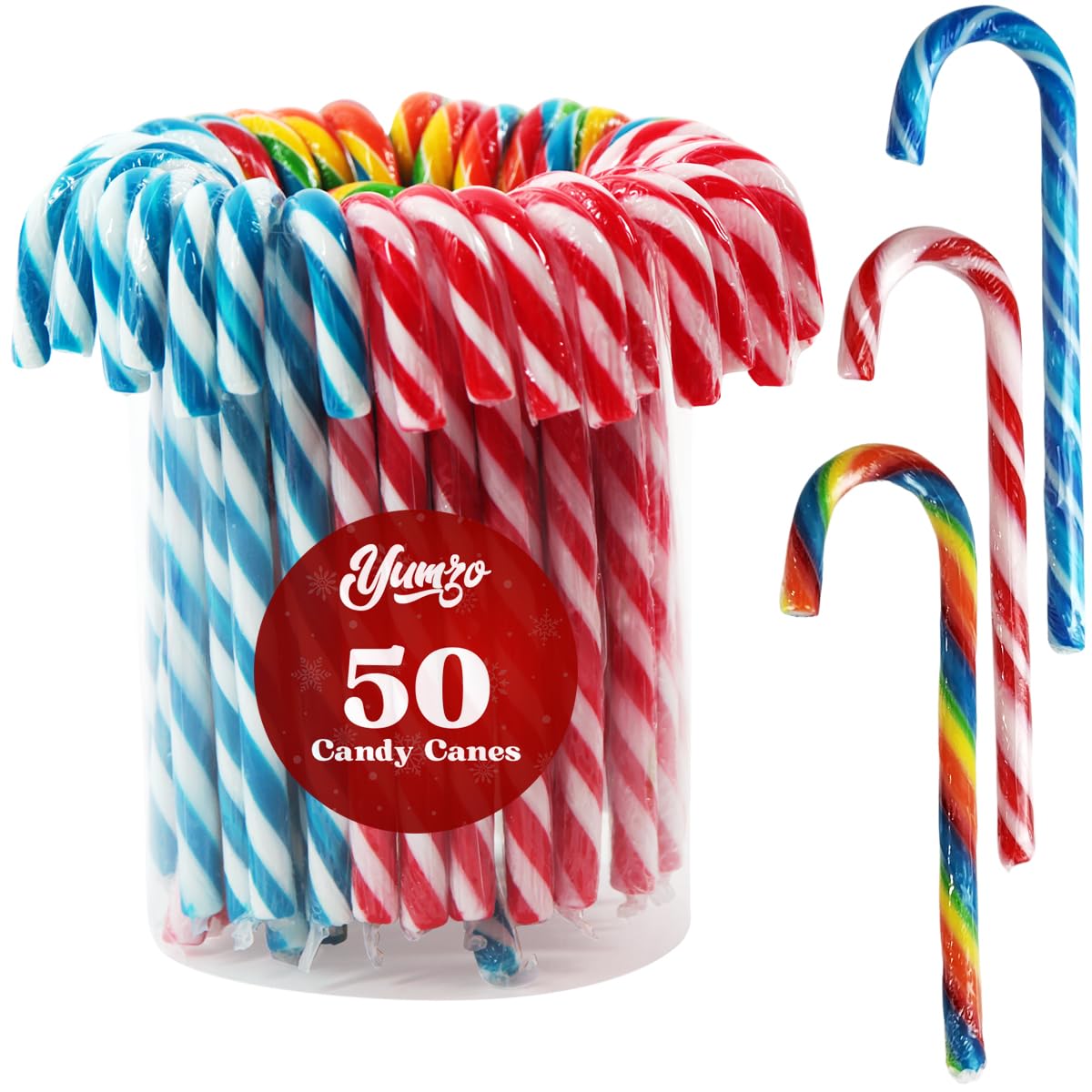 Yumzo Christmas Candy Canes, Bulk Individually Wrapped, 50 Count, Tutti Frutti & Peppermint Flavors