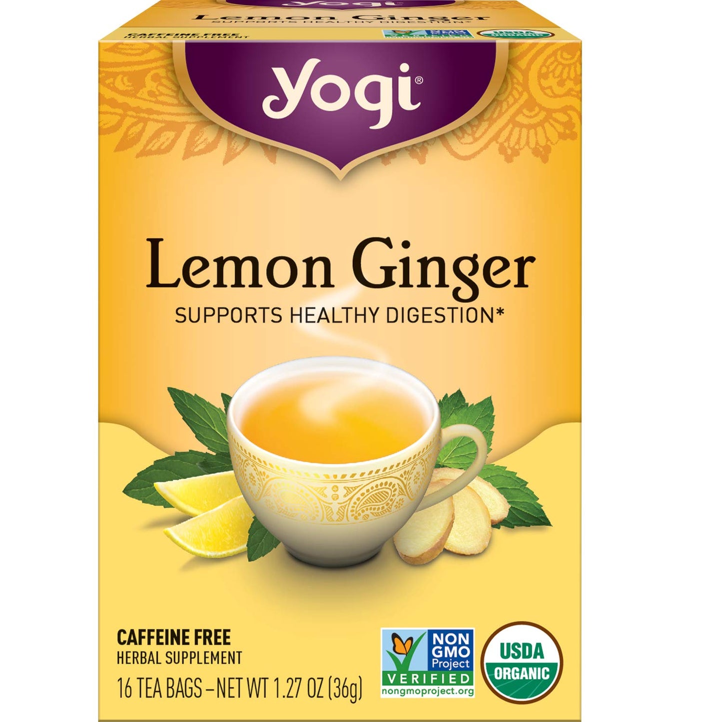 Yogi Tea Lemon Ginger Tea - 16 Tea Bags per Pack (4 Packs) - Organic Ginger Root Tea to Support Healthy Digestion - Includes Lem