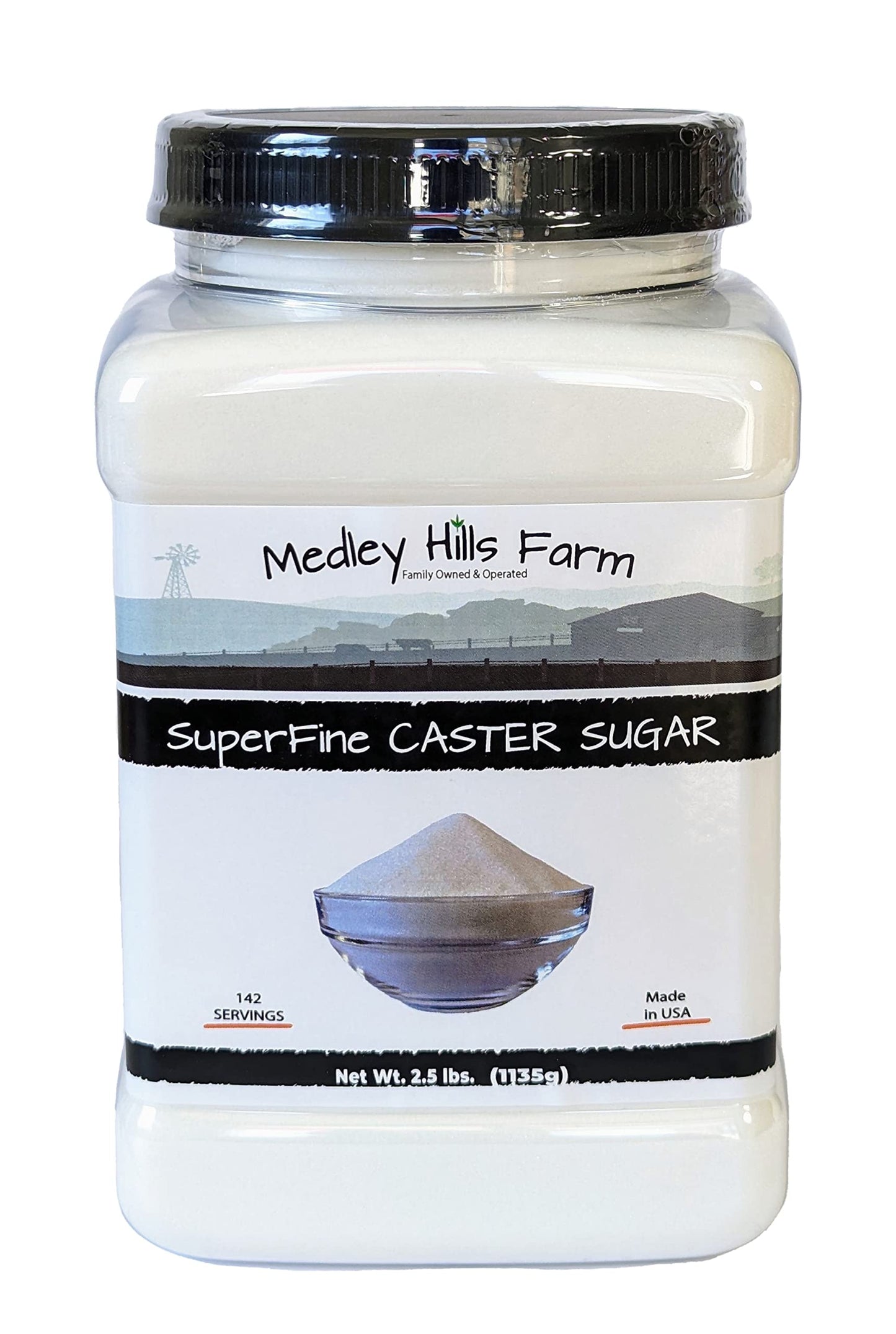 Superfine Caster Sugar By Medley Hills Farm in Reusable Container 2.5 lbs. - superfine sugar for baking of homemade treats, icin