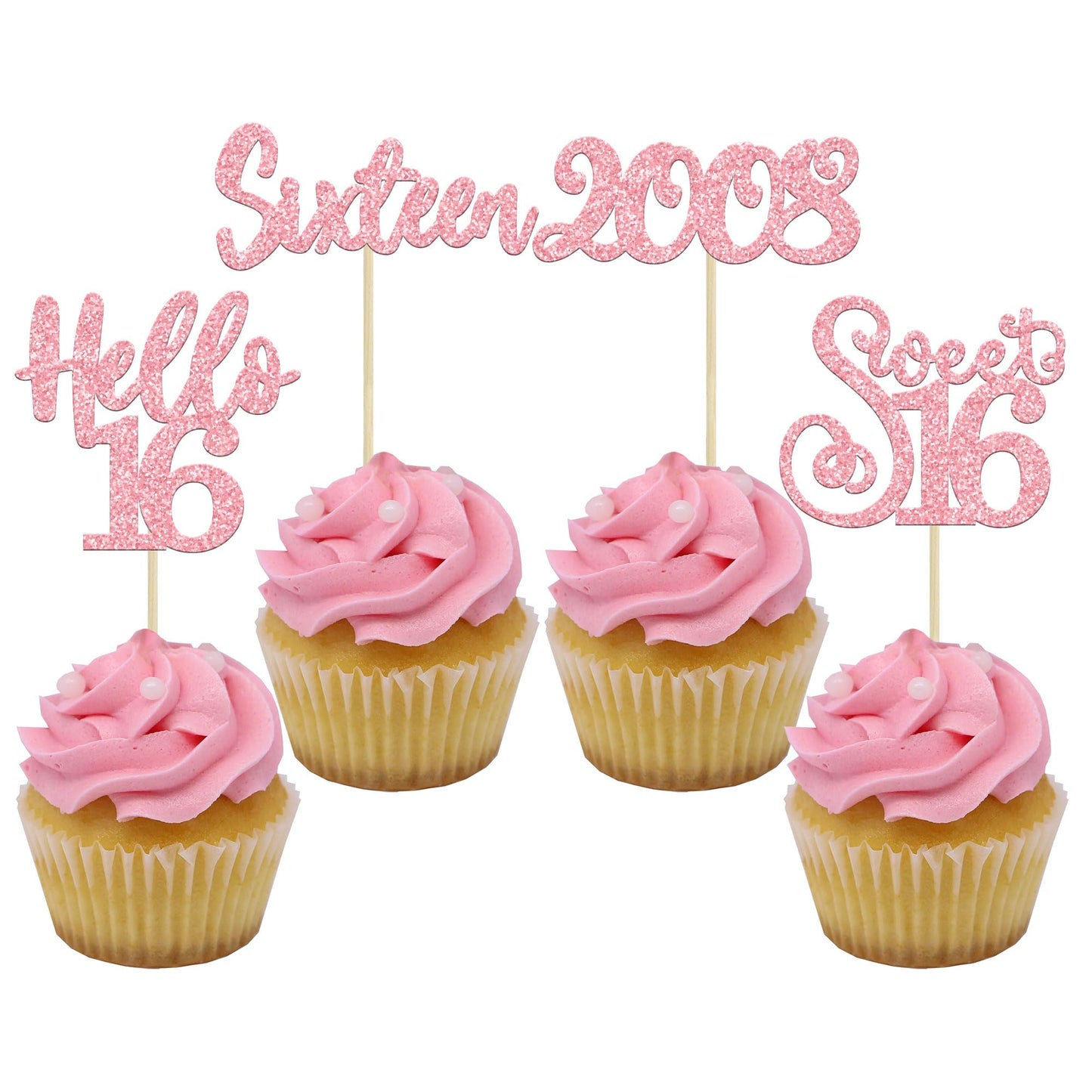 Gyufise 24Pcs Happy 16Th Birthday Cupcake Toppers Glitter Hello 16 Sweet 16 Sixteen Years Old Cupcake Picks For Celebrating 16Th