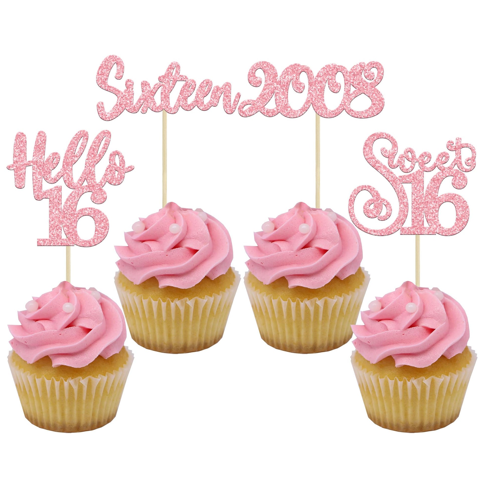 Gyufise 24Pcs Happy 16Th Birthday Cupcake Toppers Glitter Hello 16 Sweet 16 Sixteen Years Old Cupcake Picks For Celebrating 16Th