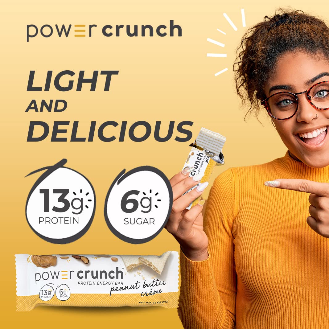 Power Crunch Whey Protein Bars, High Protein Snacks With Delicious Taste, Peanut Butter Cream, 1.4 Ounce (12 Count)