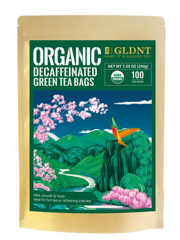 GLDNT Organic Decaf Green Tea Bags  Organic Green Tea Decaffeinated  Smooth Flavor  Super Antioxidant  Iced & Hot Tea  100 Count