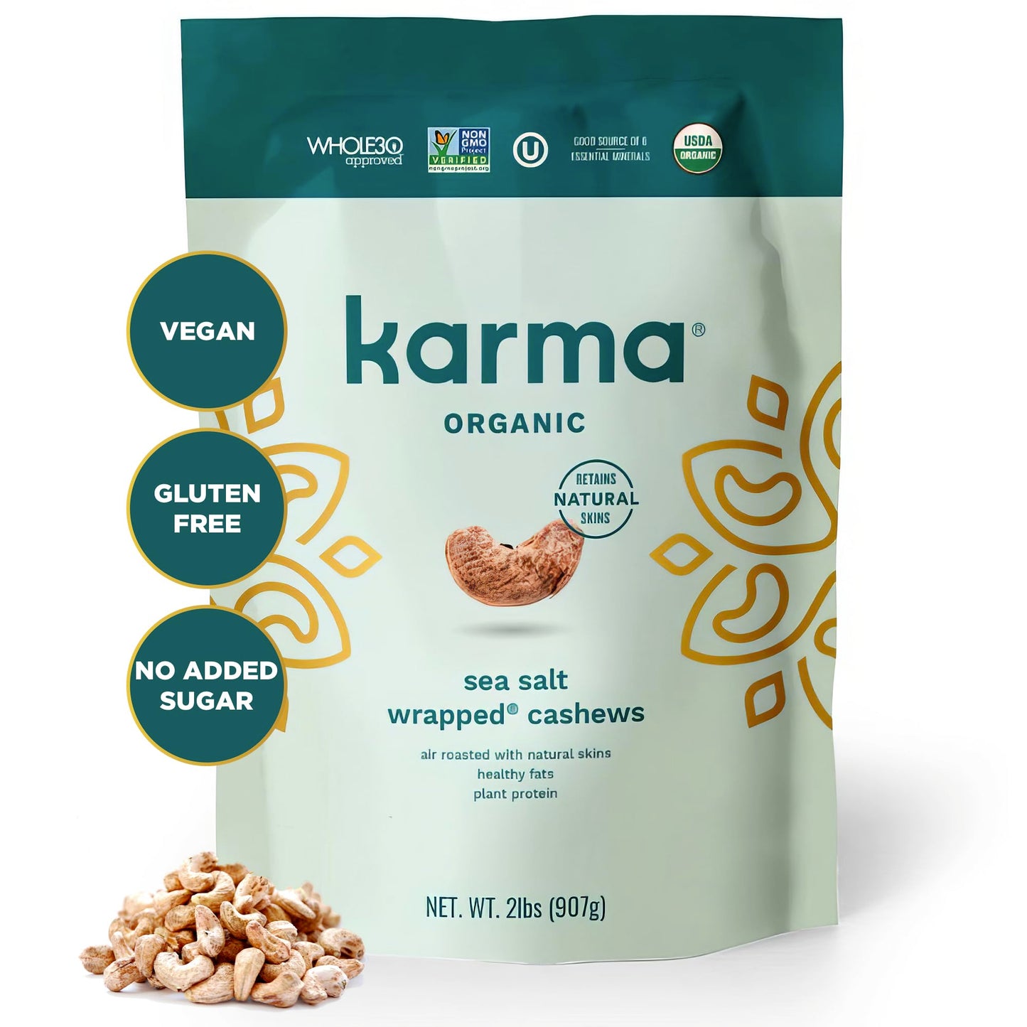 Organic Cashews by Karma Nuts, Vegan, Gluten Free, Low Net Carb, Natural, Everyday Nut Snack, Great For Baking, Resealable Bulk 
