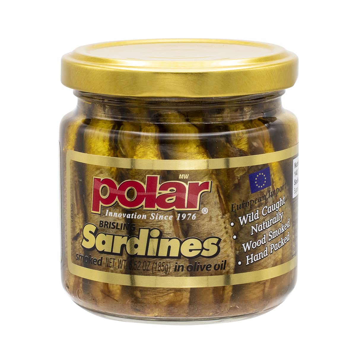 MW Polar Naturally Alder Wood Smoked Brisling Sardines in Olive Oil  6.5oz Jar (Pack of 12) | Kosher Friendly  Wild-Caught  Hand-Packed  High in Omega-3  Keto  Paleo  Gluten-Free  Non-GMO