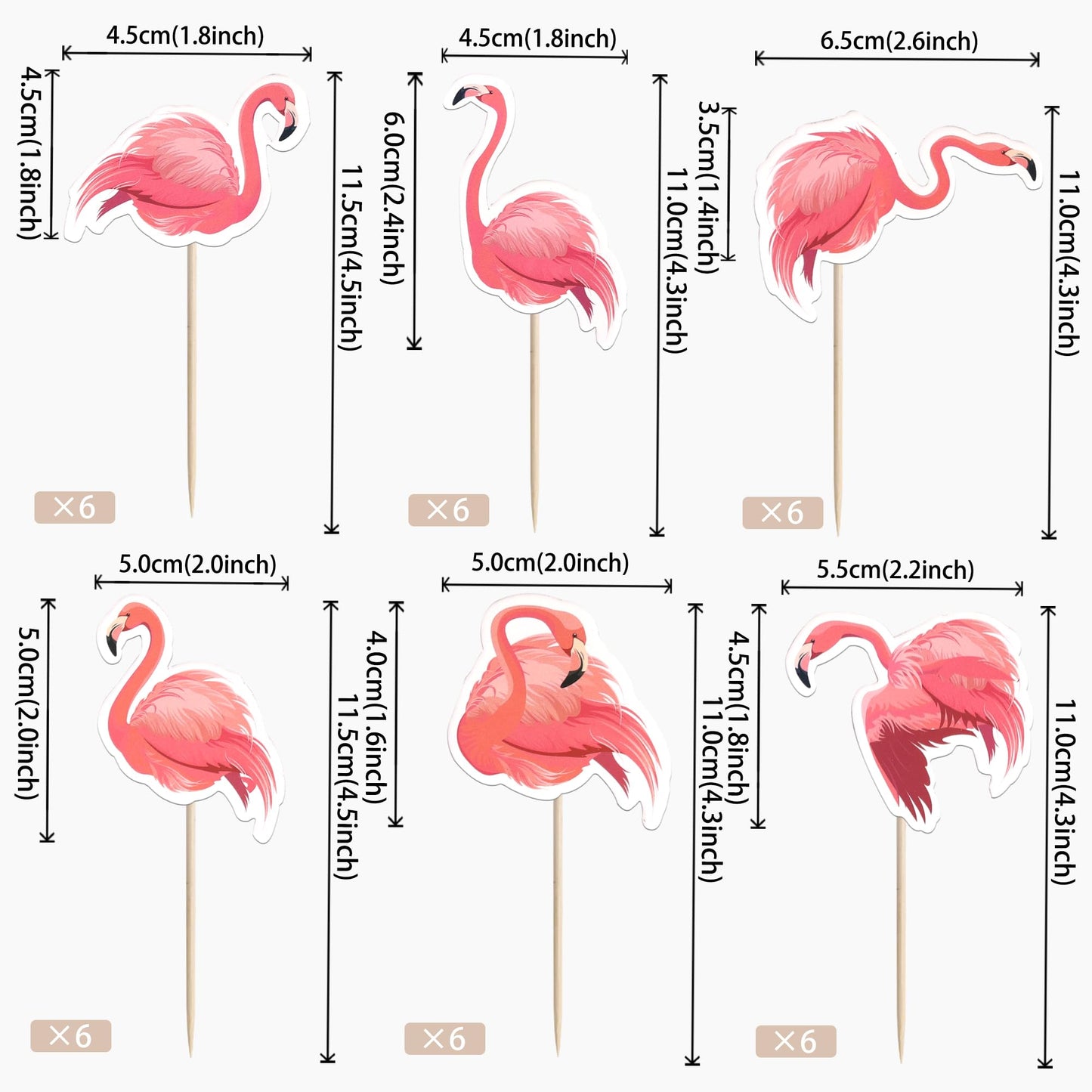 ZHUOWEISM 36 PCS Luau Flamingo Cupcake Toppers Double-Sided Tropical Picks for Summer Hawaiian Theme Events, Pattern 6