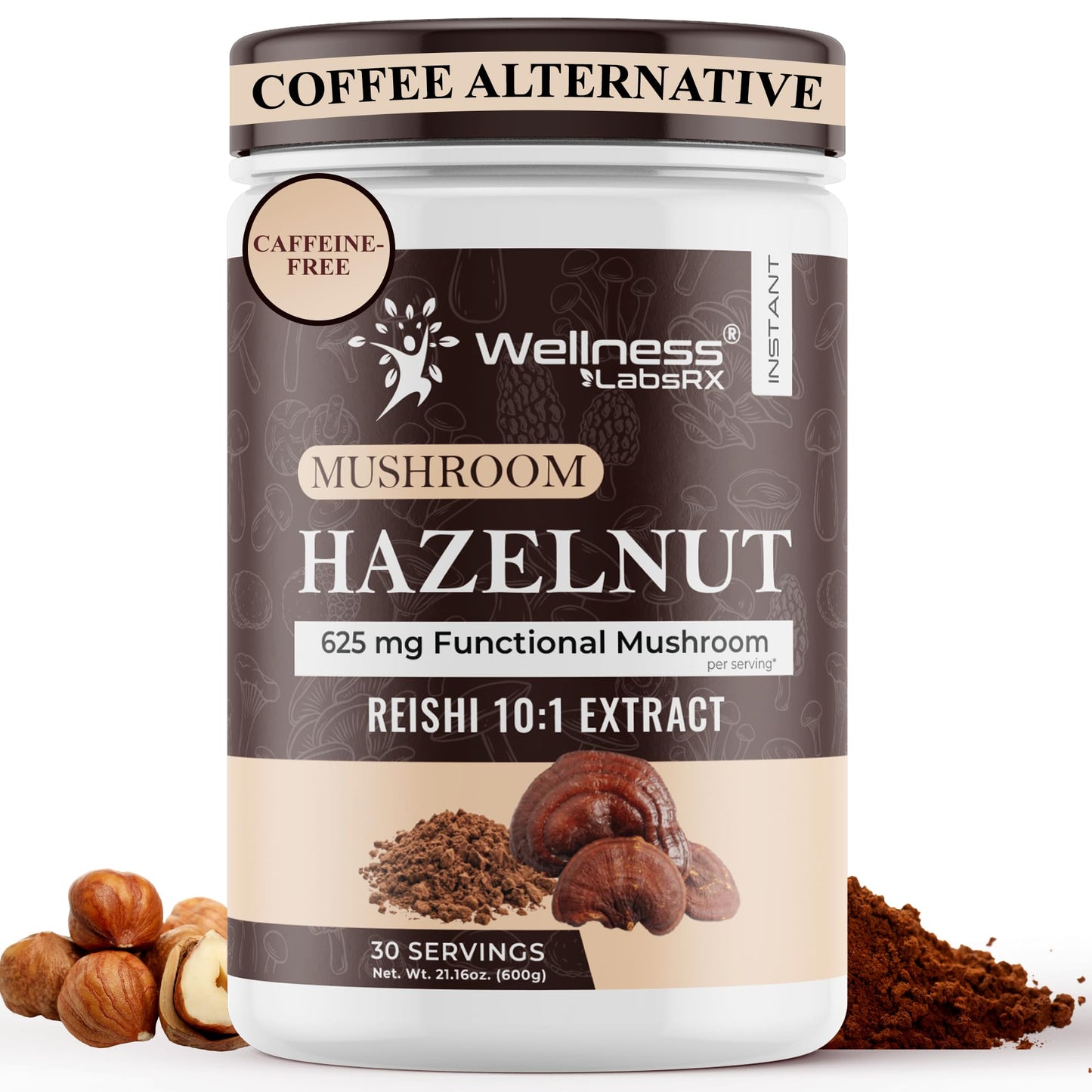 Mushroom Hazelnut Powder With Reishi 10:1 Extract  Hot Cocoa Powder Energy Blend-Free Mushroom Coffee Alternative - Adaptogenic Superfood Drink For Focus  Relaxation  And Mood Support - 30 Servings