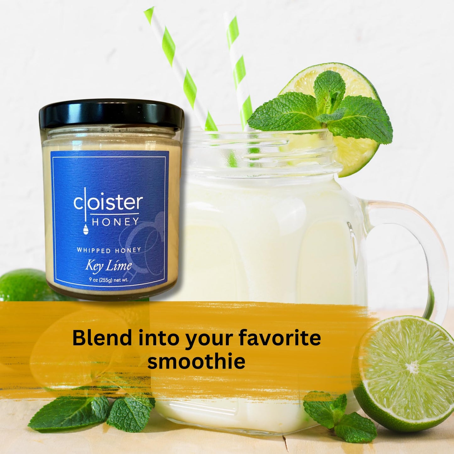 Cloister Honey Whipped Honey - Key Lime (9 Oz) | Hand Crafted | Raw Artisan Honey | 100% Pure, Raw & Unfiltered | All Natural |