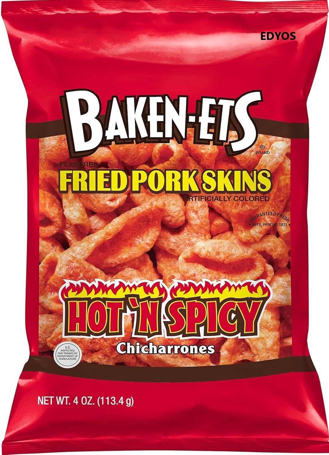 Fried Pork Skins, Hot & Spicy, 4 oz. (Pack of 4)