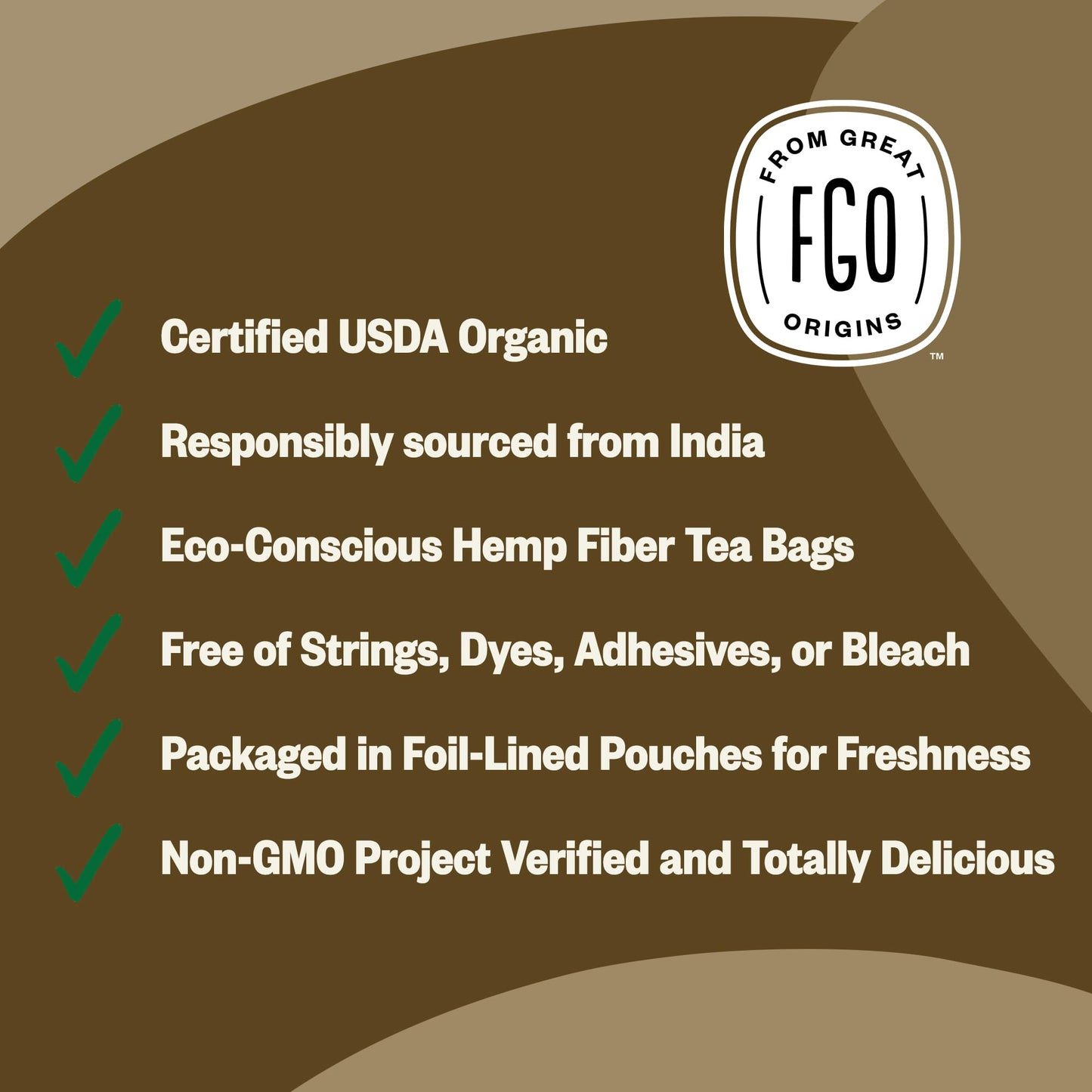 FGO Organic Ashwagandha Tea Bags, Eco-Conscious, 100 Count, Pack of 1