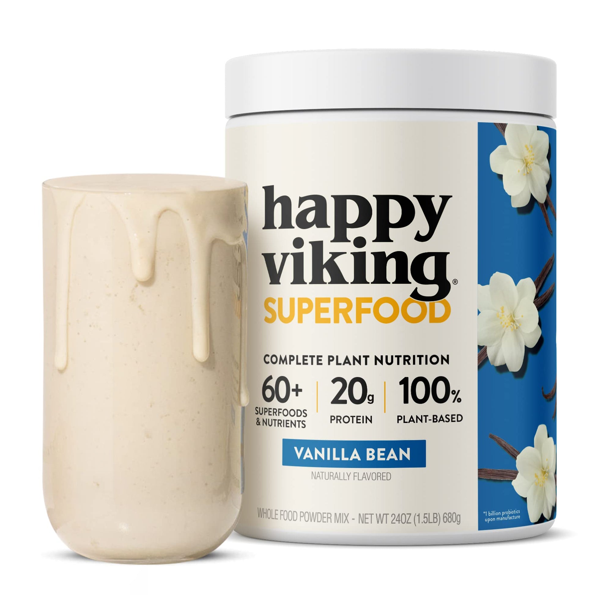 Happy Viking Vanilla Plant Protein Powder Created By Venus Williams 20G Protein Low Carb Keto Vegan Gluten-Free Non-Gmo Superfoo