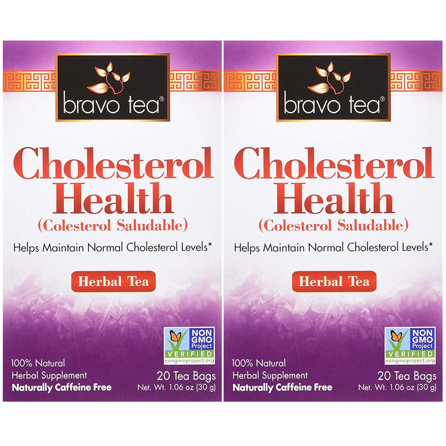 Bravo Tea Cholesterol Health Herbal Tea, Caffeine Free, 20 Tea Bags, Pack of 2