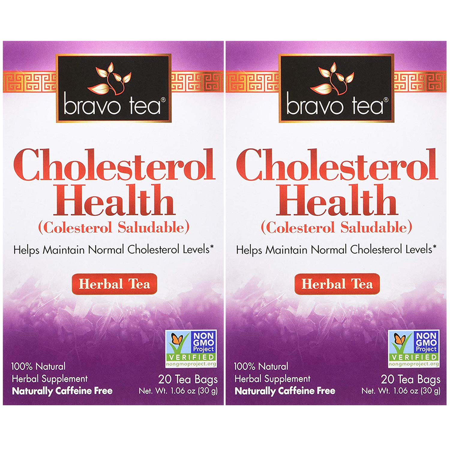 Bravo Tea Cholesterol Health Herbal Tea, Caffeine Free, 20 Tea Bags, Pack of 2
