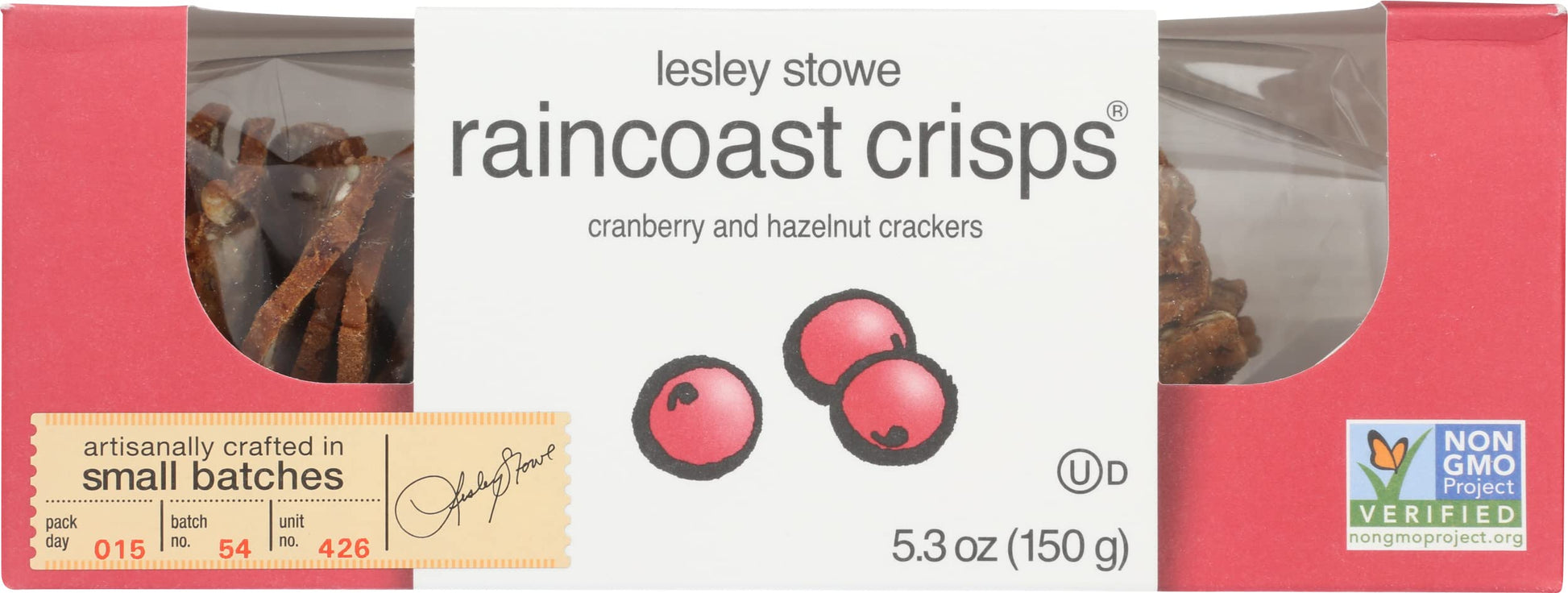Lesley Stowe Raincoast Crisps Cranberry and Hazelnut Flavor, Non GMO, 5.3 Ounce (Pack of 12)