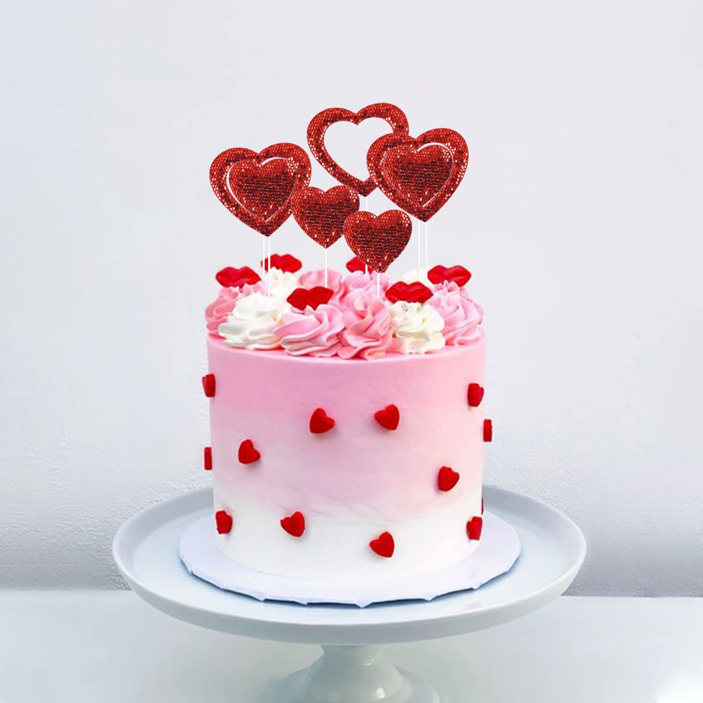 Ercadio 10 Pack Happy Valentine'S Day Heart Cake Toppers Felt Red Heart Cake Toppers Happy Valentine'S Day Cake Picks For Weddin