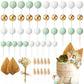 53 Pcs Boho Cake Topper Mini Balls Cake Toppers Foam Balloon Cake Toppers Palm Leaves Artificial Dried Flower Cake Toppers For B
