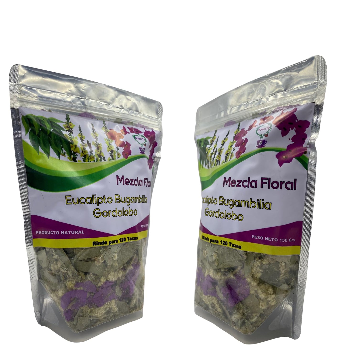 Eucalyptus, Bugambilia, Mullein Herbal, Quiere Te, Mix 5.3 Oz (150 Grams), 2 Pack, Up To 200 Cups, Resealable Bag, Eucalipto, Bo