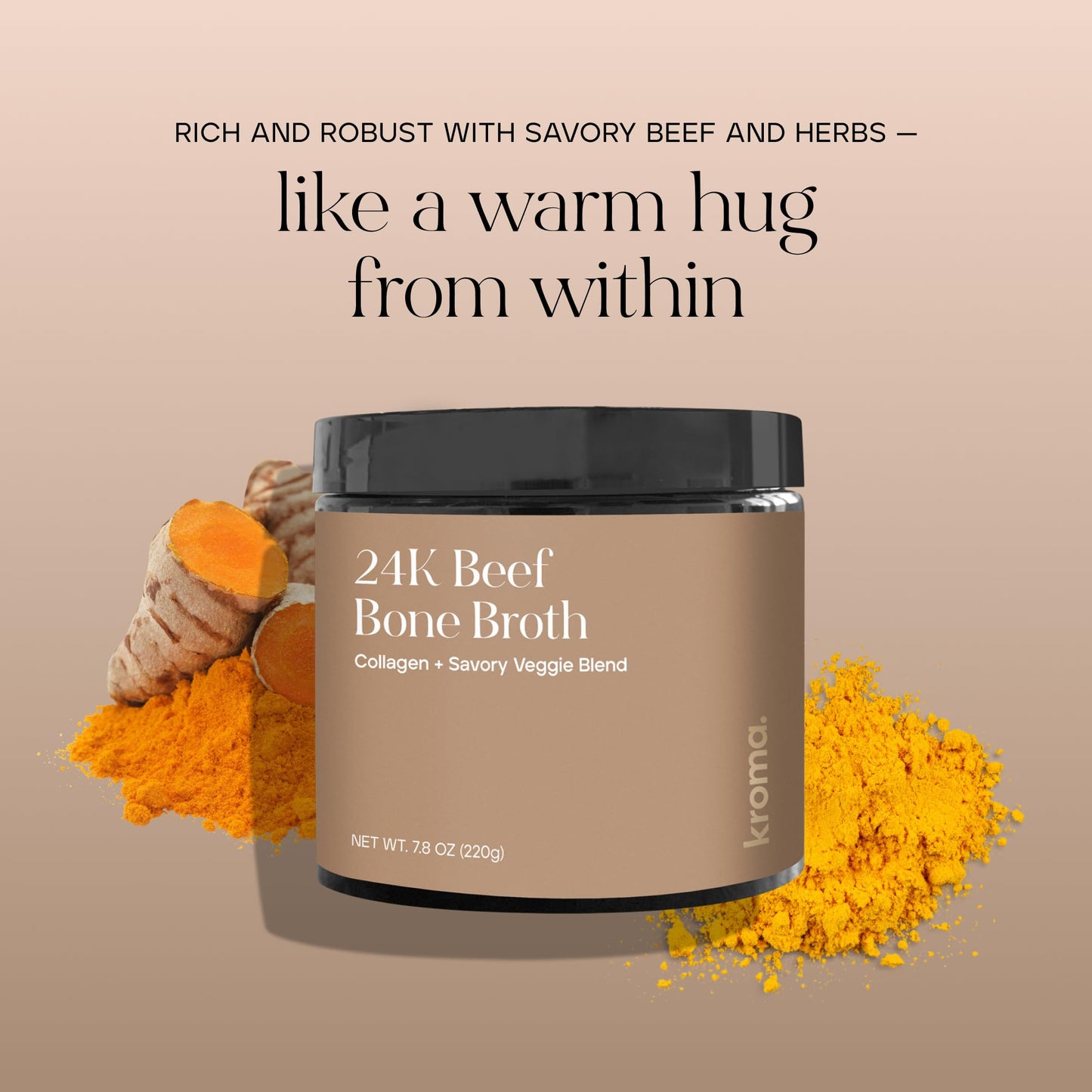 Kroma Premium Grass Fed Beef Bone Broth, Dairy & Gluten Free Powder Mix With Collagen, Protein, Turmeric & Other Organic Ingredi