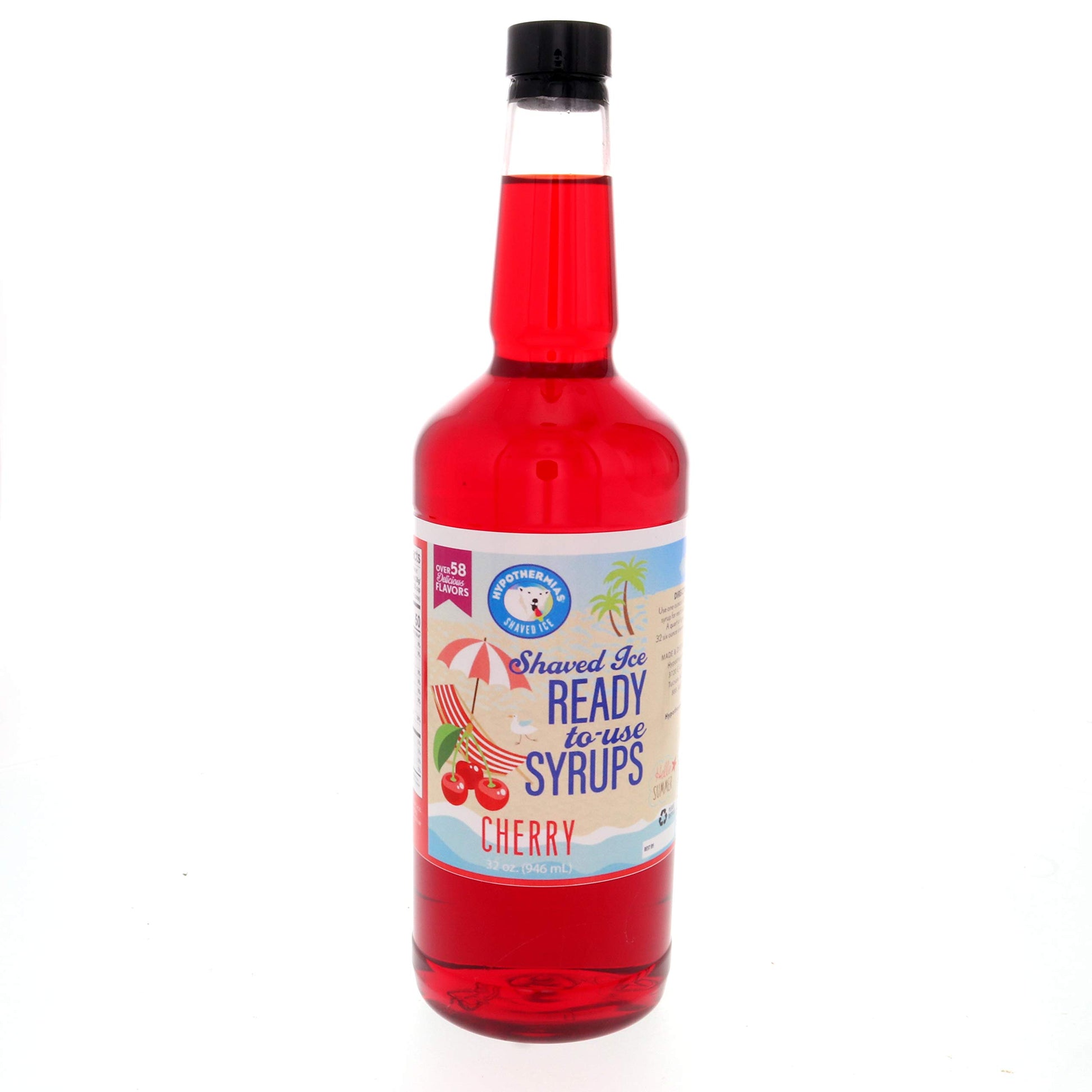 Hypothermias Shaved Ice & Snow Cone Syrup - Quart (32 fl. oz) - Cherry - Made with Non-GMO 100% Pure Cane Sugar, No Corn Syrup -