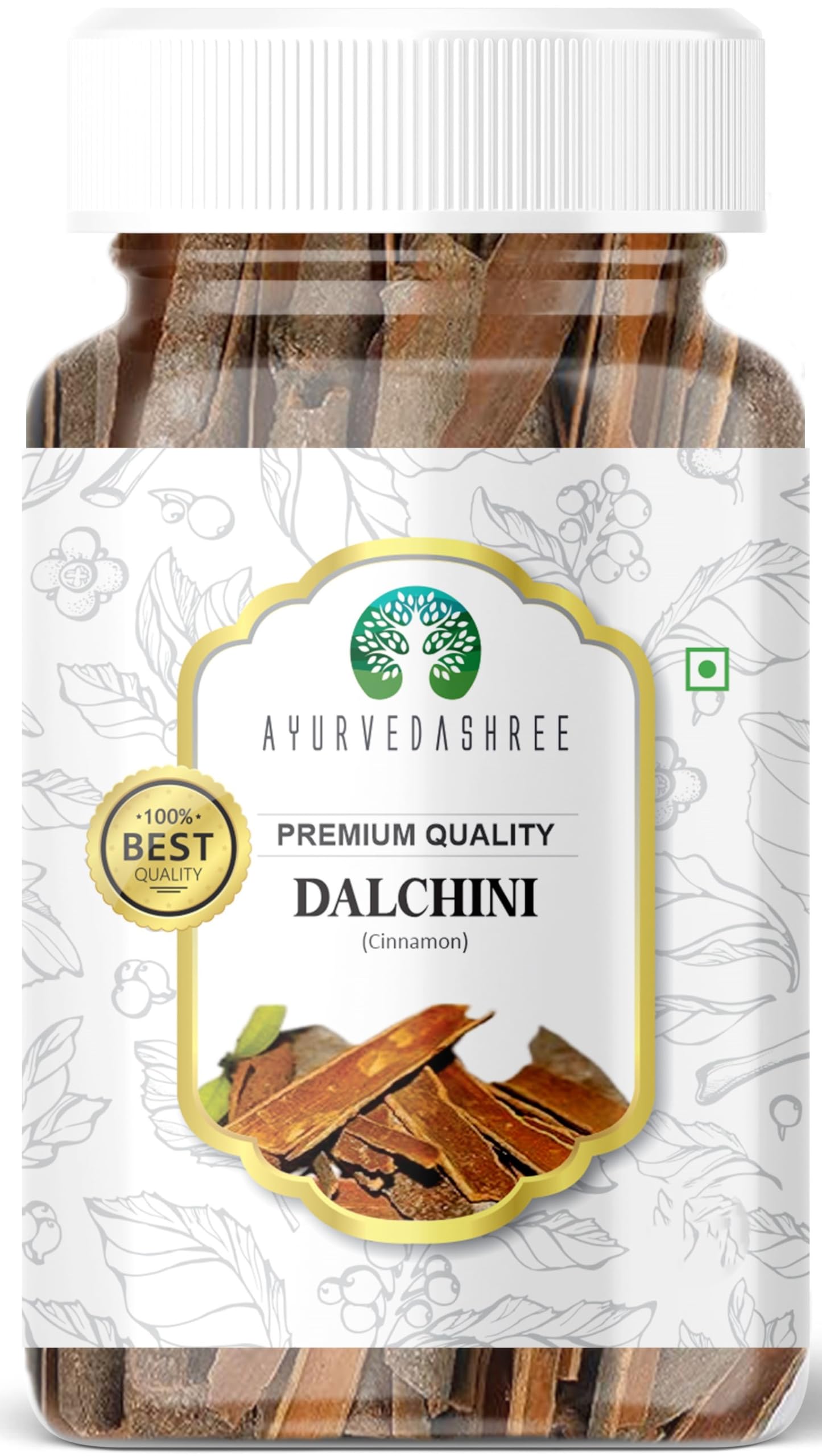 AYURVEDASHREE Cinnamon (Desi Dalchini) 60gm PET Jar | All Natural | Vegan | No Colors | NON-GMO | Cinamon Bark | Dalchini Chhaal