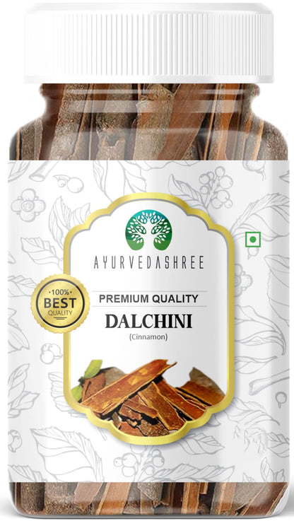 AYURVEDASHREE Cinnamon (Desi Dalchini) 60gm PET Jar | All Natural | Vegan | No Colors | NON-GMO | Cinamon Bark | Dalchini Chhaal