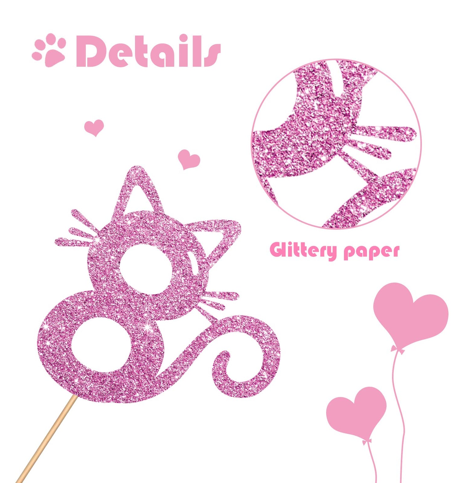 MINUET MINUTE Cat Eight Cake Topper, Pink Glitter, Birthday Party Decoration for 8th Birthday Girl