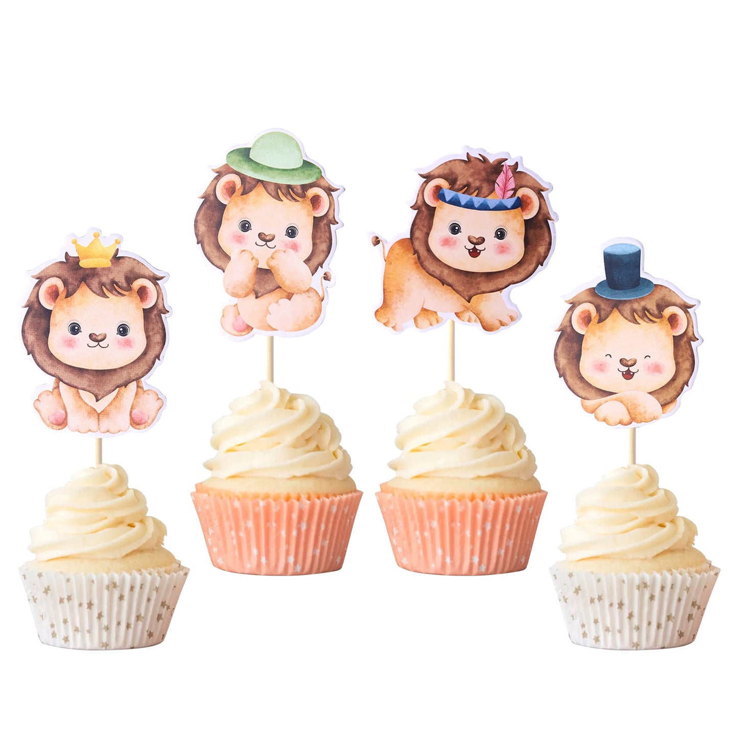 Rsstarxi Lion Cupcake Toppers - 24 Pack, Jungle Safari Cake Decorations, Paper, Design 8