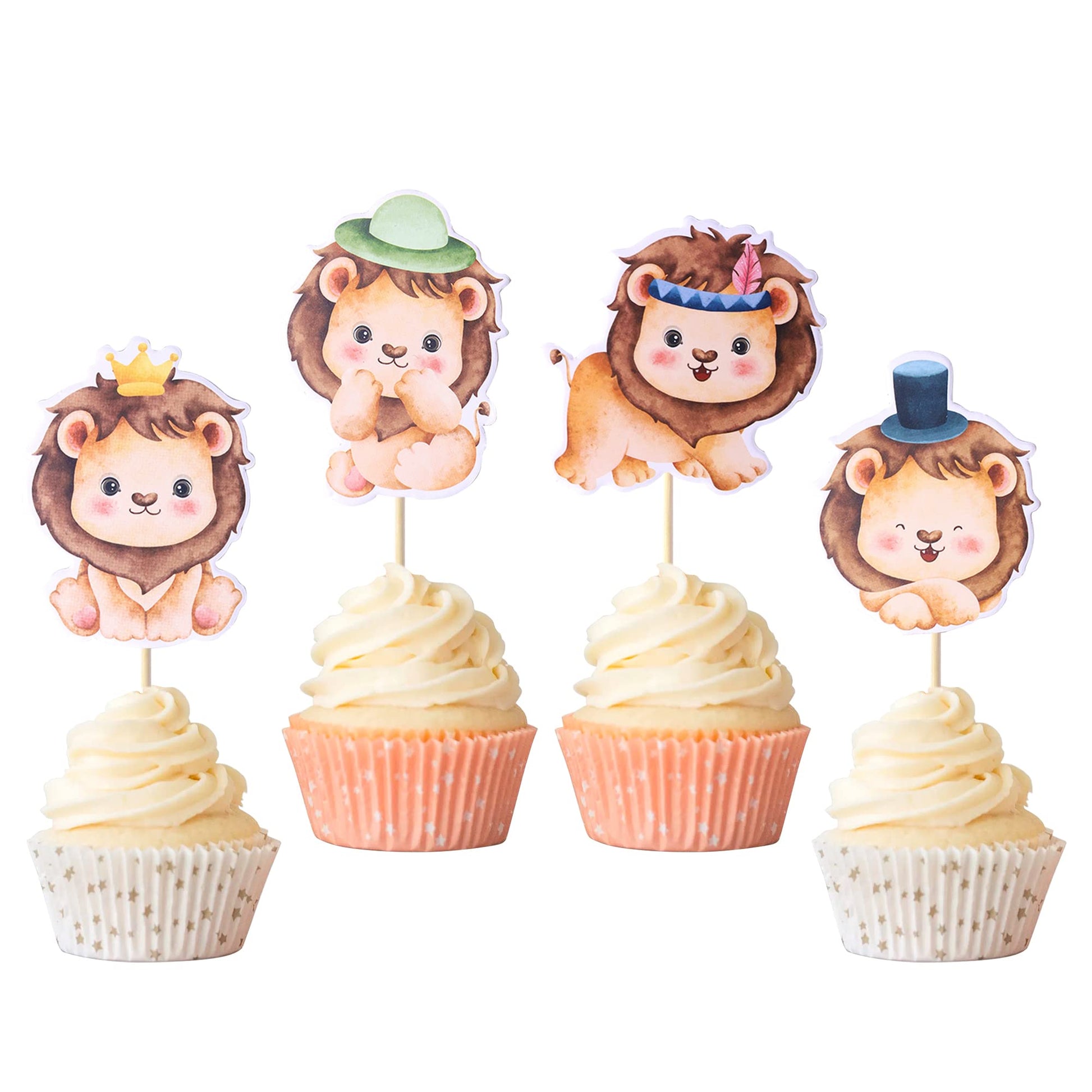 Rsstarxi Lion Cupcake Toppers - 24 Pack, Jungle Safari Cake Decorations, Paper, Design 8