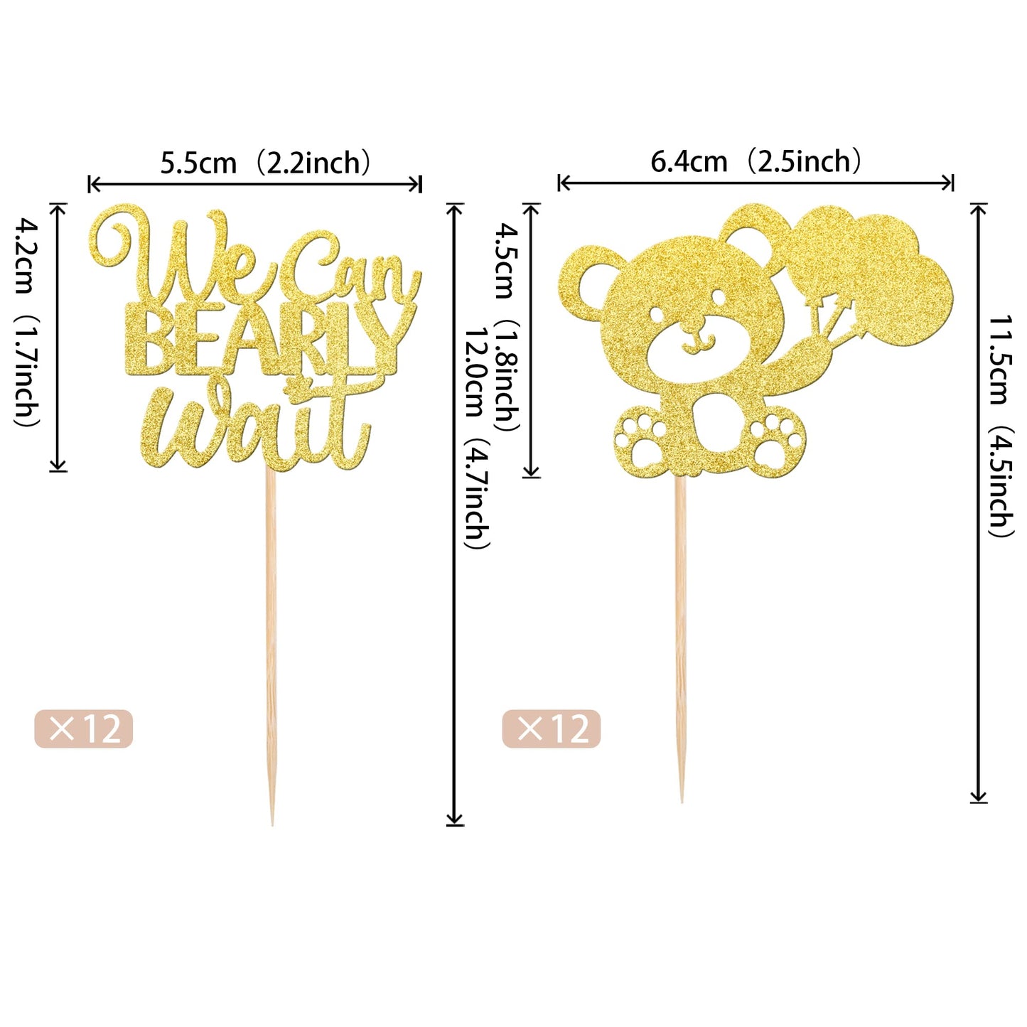 24 Pcs We Can Bearly Wait Cupcake Toppers Glitter Balloon Bear Cupcake Picks For Gender Reveal Baby Bear Theme Baby Shower Kids