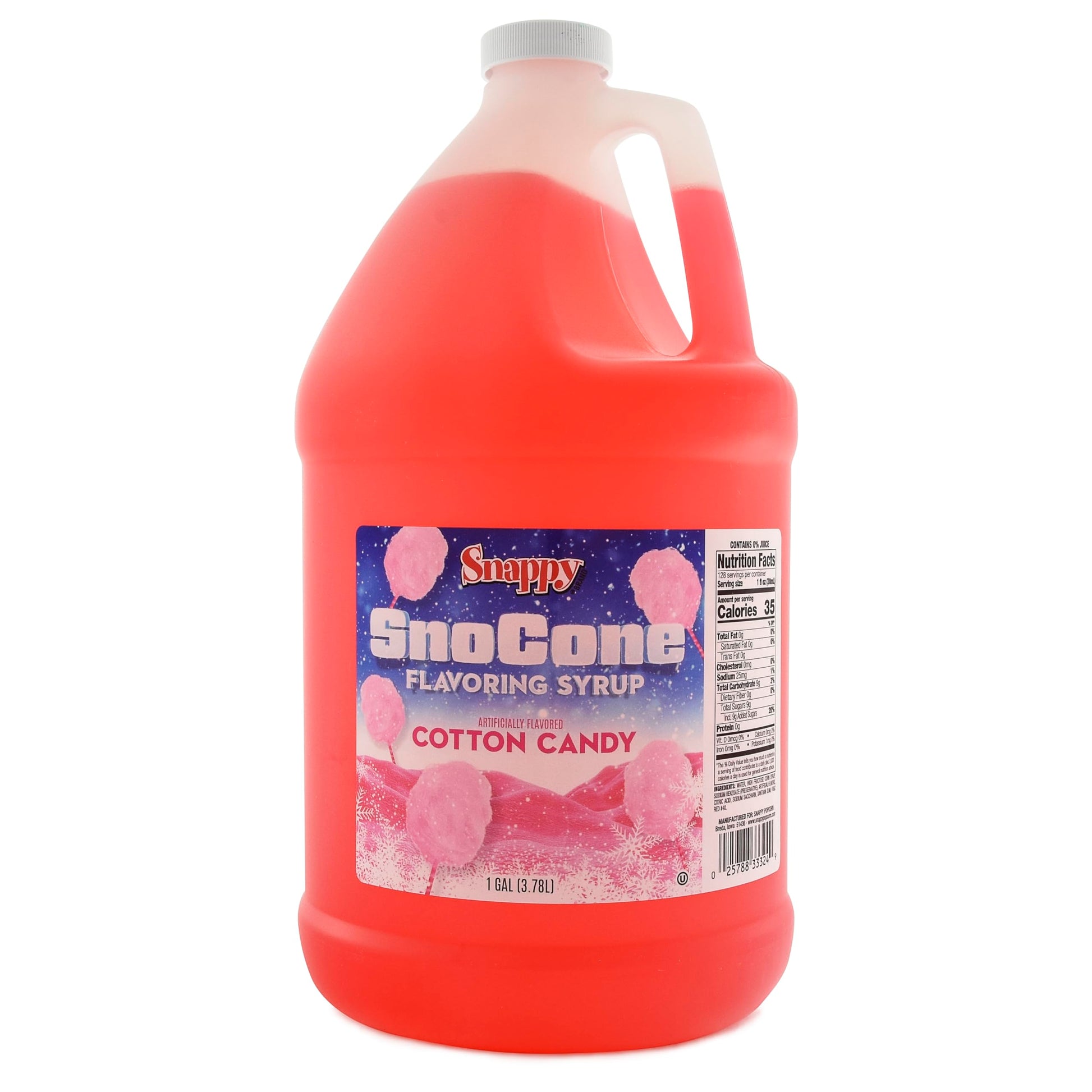 Snappy Cotton Candy Sno Cone Syrup, 1 Gallon (128 Ounces) Size, Ready To Use For Snow Cone Machines, Flavored Syrup For Shaved Ice, 14 Snow Cone Flavor Options