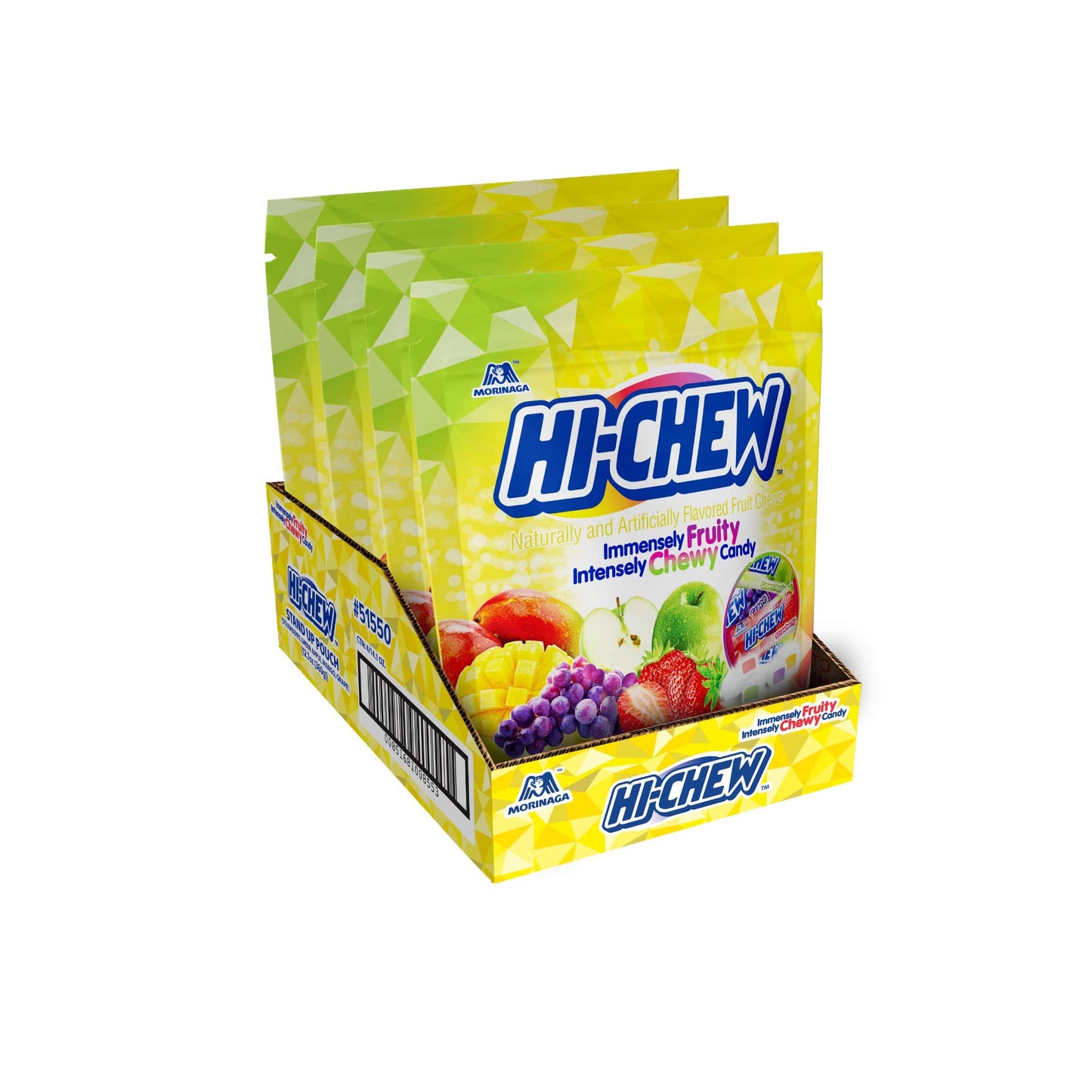 HI-CHEW Original Mix, 4 Stand Up Pouches, 12.7oz each | Strawberry Green Apple Grape Mango | Unique Fun Soft & Chewy Taffy Candy