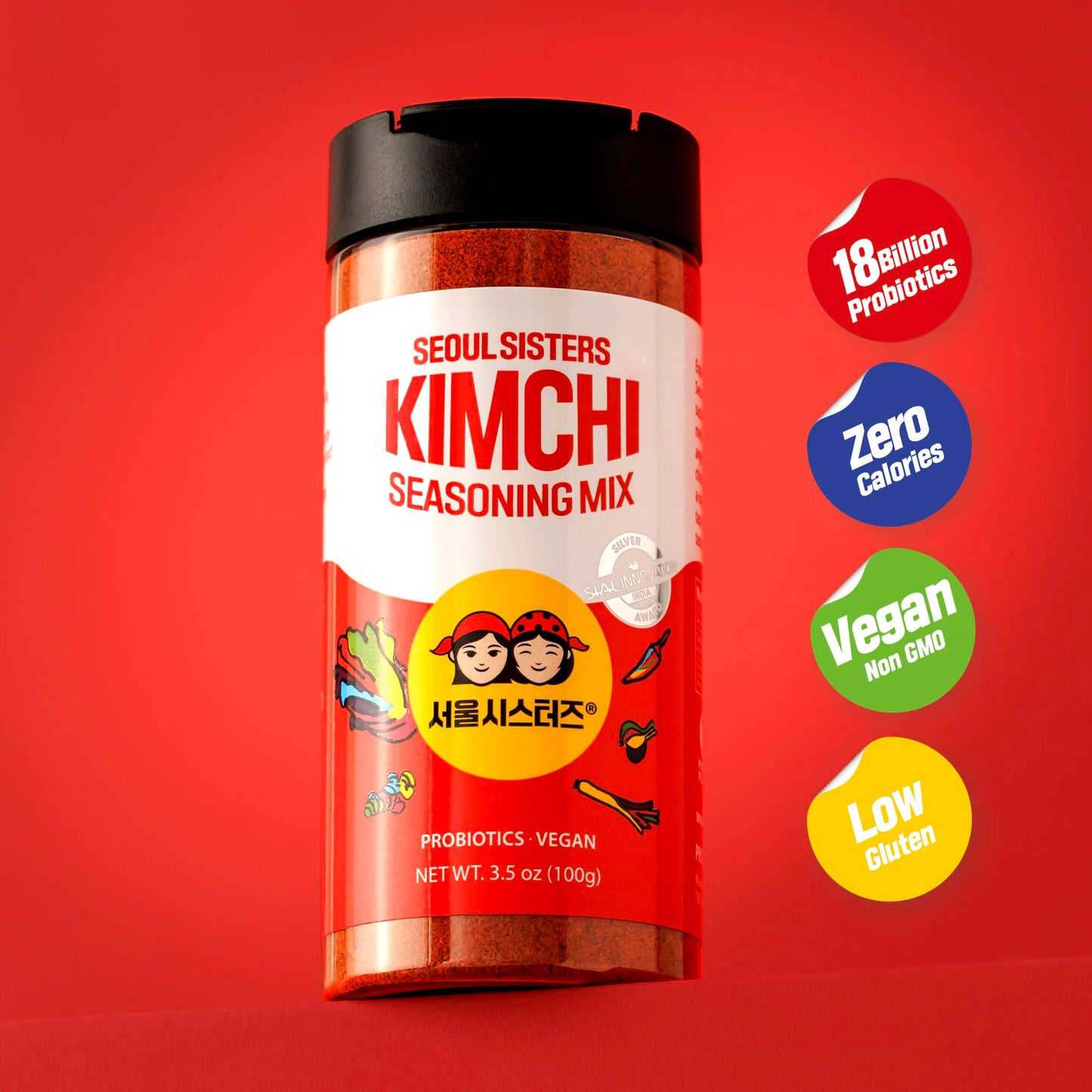 SEOUL SISTERS Korean Kimchi Powder Seasoning Mix 3.5 oz (100g) 1EA - ORIGINAL Spicy Seasoning Mix, Rich in Probiotics, Delicious