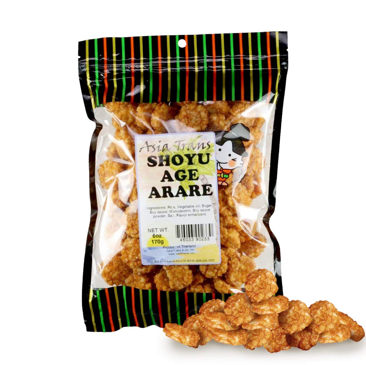 Asia Trans & Co. Shoyu Age Fried Arare Rice Crackers - Sweet & Salty Snack, 6 Ounce Pack
