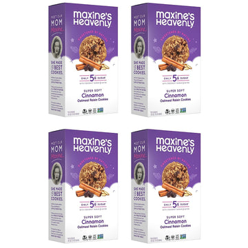 Maxines Heavenly Cinnamon Oatmeal Raisin Cookies | Gluten Free, Made With Oats, Sweetened With Coconut Sugar & Dates | Tasty Low Sugar Vegan Dessert | 7.2 Ounces Each (4 Pack)