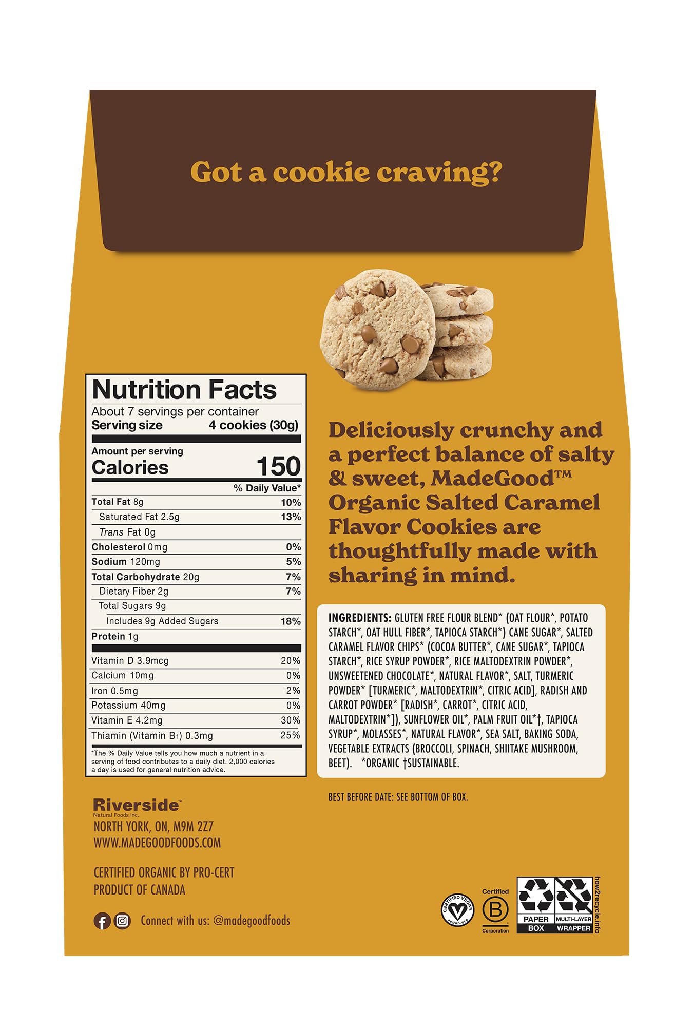 Madegood Organic Salted Caramel Crunchy Cookies, 7 Oz