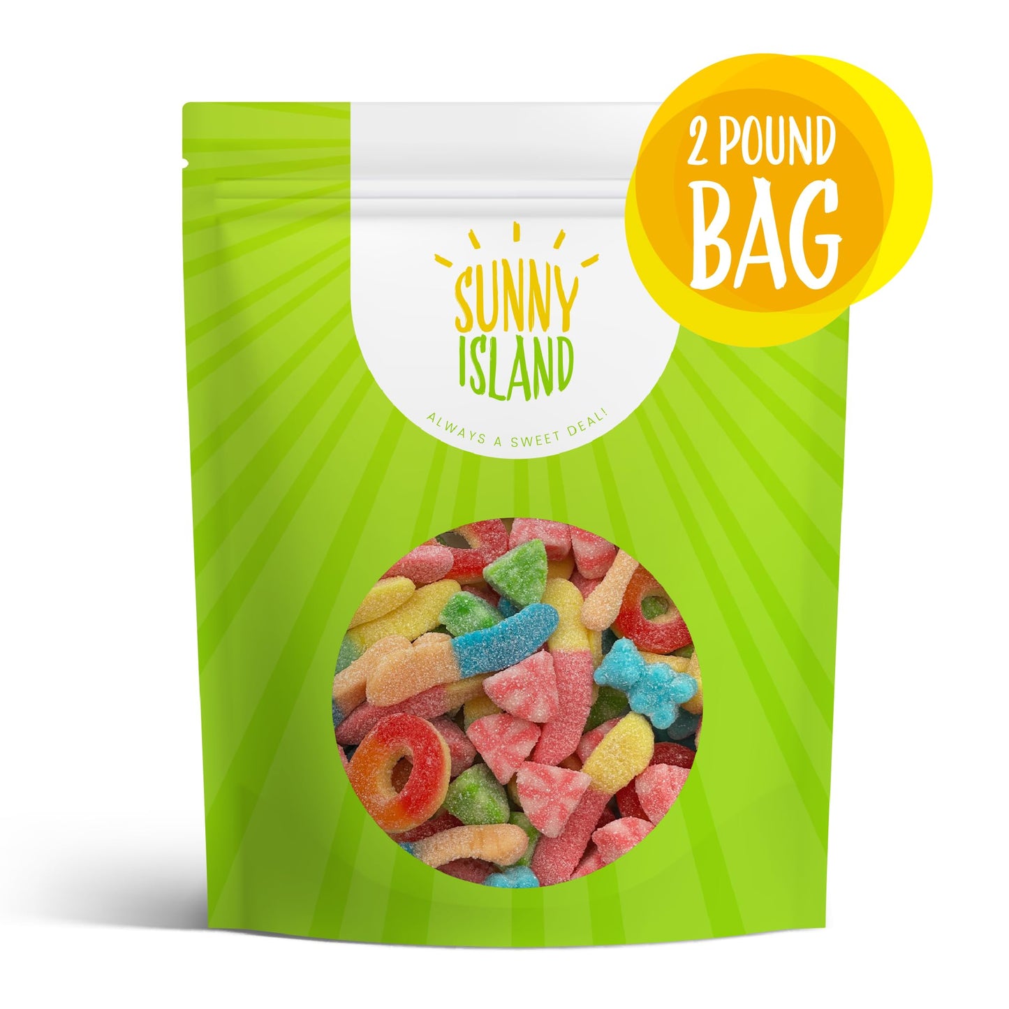 SUNNY ISLAND Gummy Candy Mix - Peach Rings, Watermelon Slices, Worms & Bears - 2-Pound Bag
