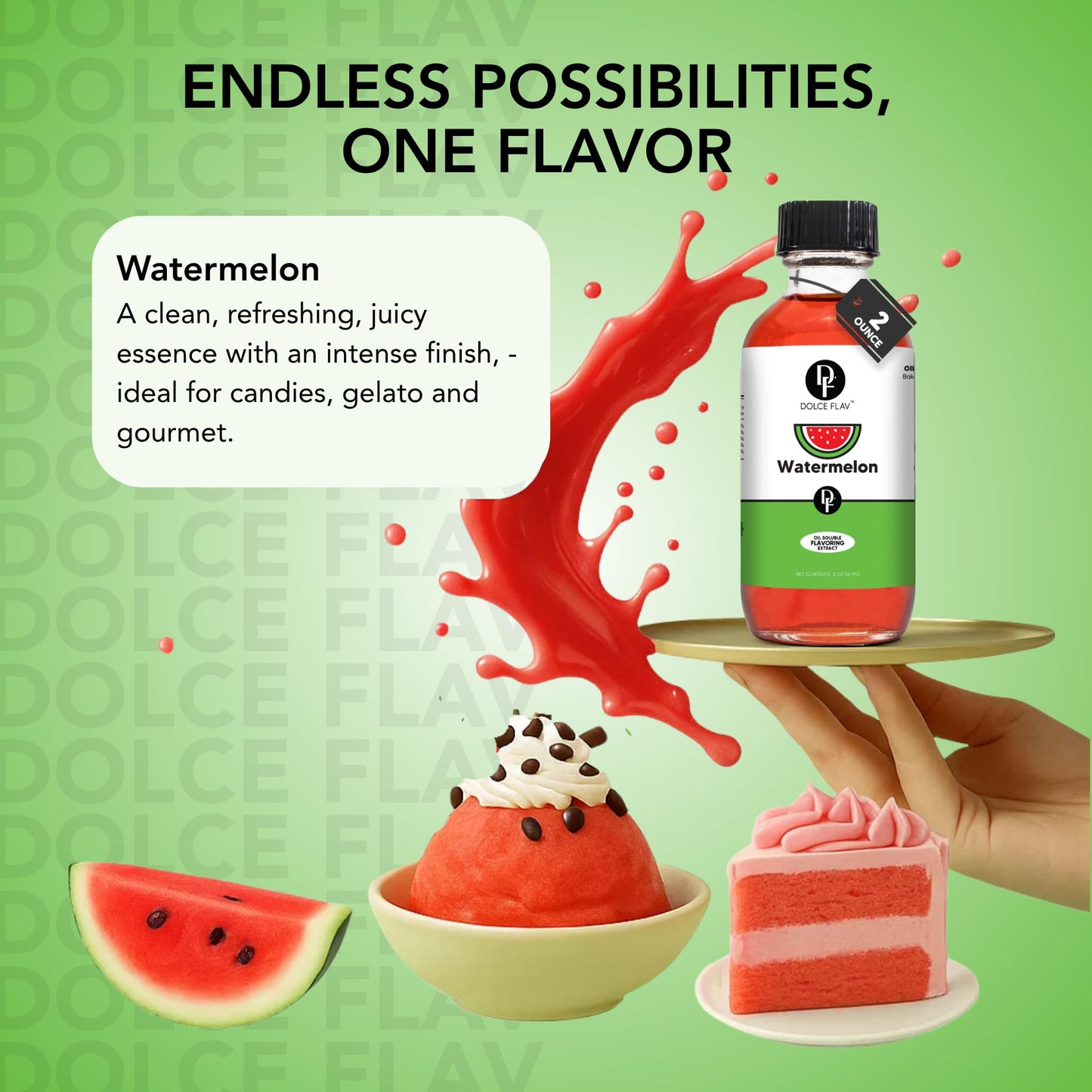 Dolce Foglia Watermelon Flavoring Oil - Ultra Concentrated Multipurpose for Candy, Baking, Lip Balm, Ice Cream - 8 Oz.