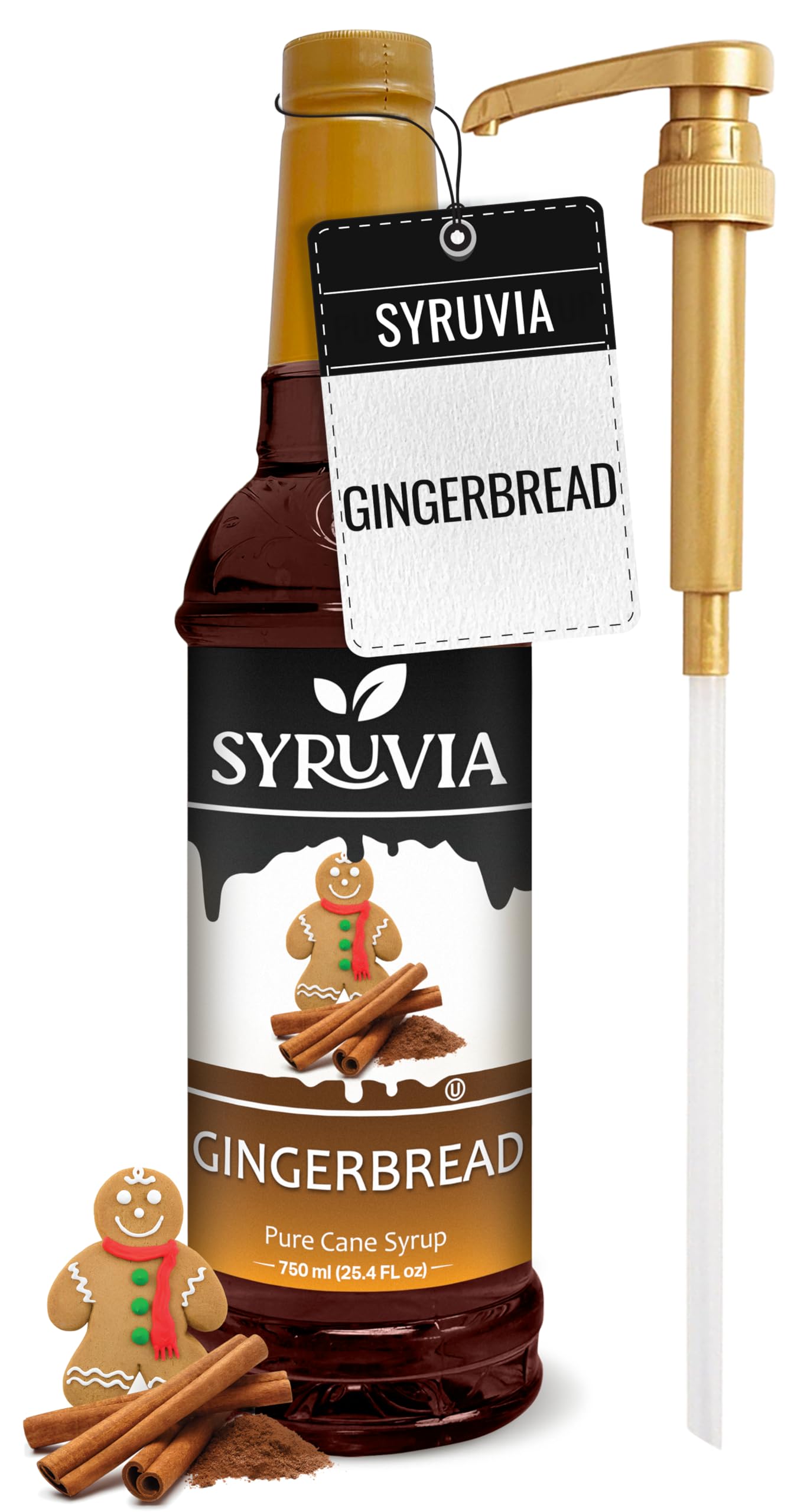 Syruvia Gingerbread Syrup - Gingerbread Coffee Syrup Flavor, 25.4 fl oz, Kosher, Gluten Free, Perfect for Coffee, Drinks, Soda, 